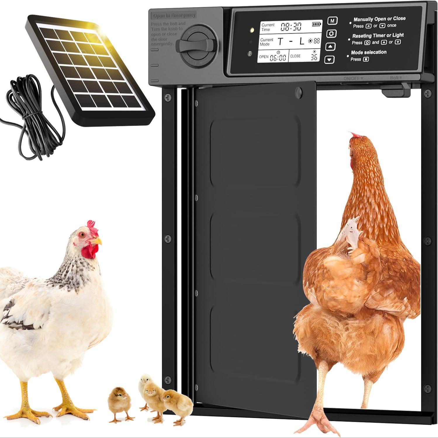 Solar-Powered Automatic Chicken Coop Door, Timer & Light Sensor Pivot Gate, Anti-Collision Auto Chicken Door, Efficient Farm Access Solution