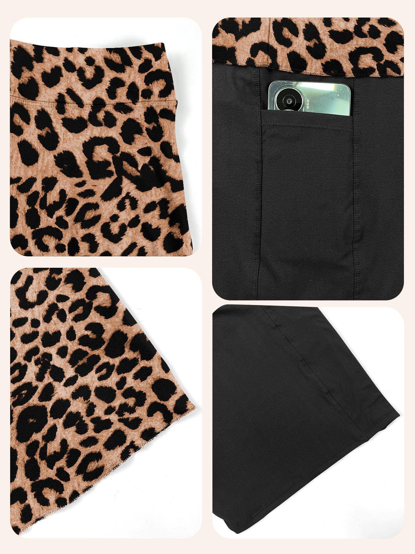 【Plus Size】 Leopard Print Pocket Design Skorts, Skort With Pockets, Casual Comfy Breathable Skort for Daily Wear, Women's Bottoms for Summer