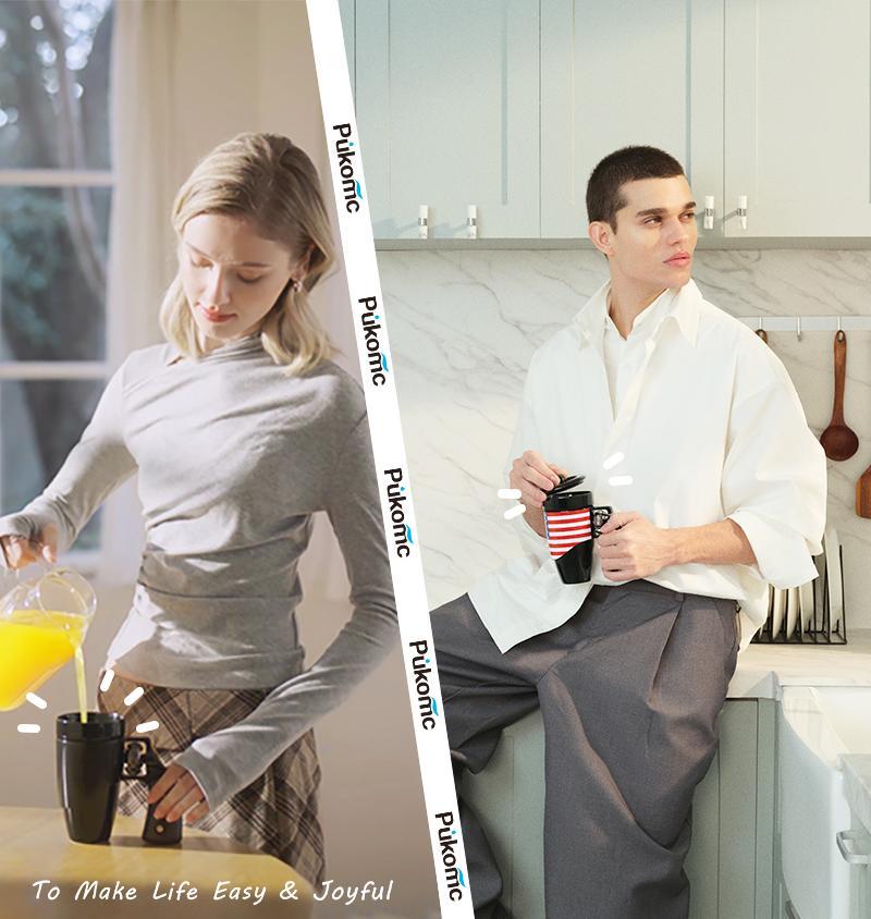 PUKOMC 16oz ceramic revolver mug for gun enthusiasts. Features a heatproof design, wooden handle, and is dishwasher-safe. A durable and stylish black coffee cup Washable Rotatable Drinkware Reuse Funny Tumblers cappuccino mug