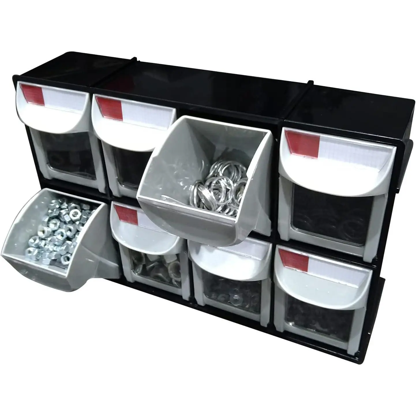 Stackable Storage Drawers, 8 Compartment, Small  Tool Organizer, Tilt Out Craft Sewing Cabinet, Garage Storage, Warehouse Kits Included, Black, FO-308-BK