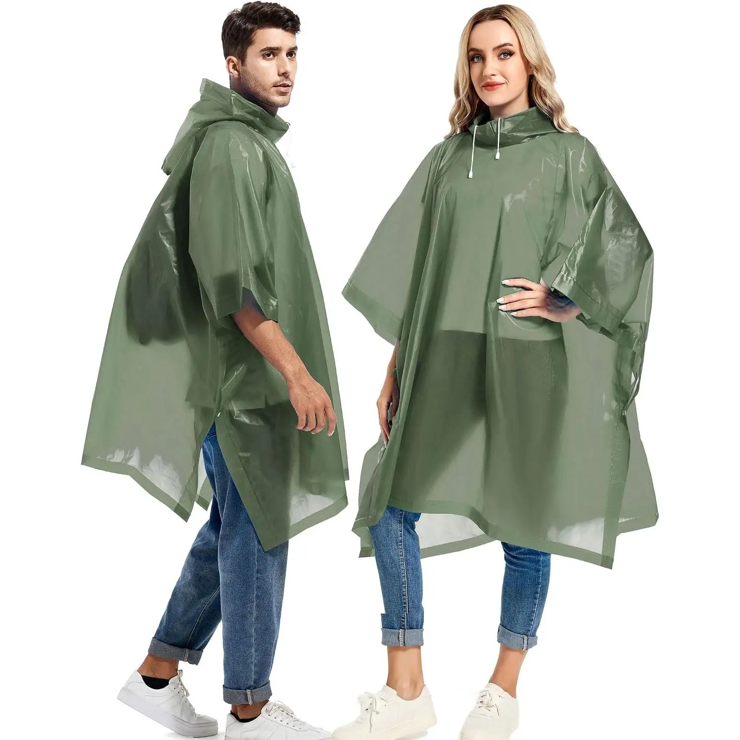 2 Pack Reusable Rain Ponchos for Adults - Heavy Duty Emergency Raincoat with Drawstring HoodGift
