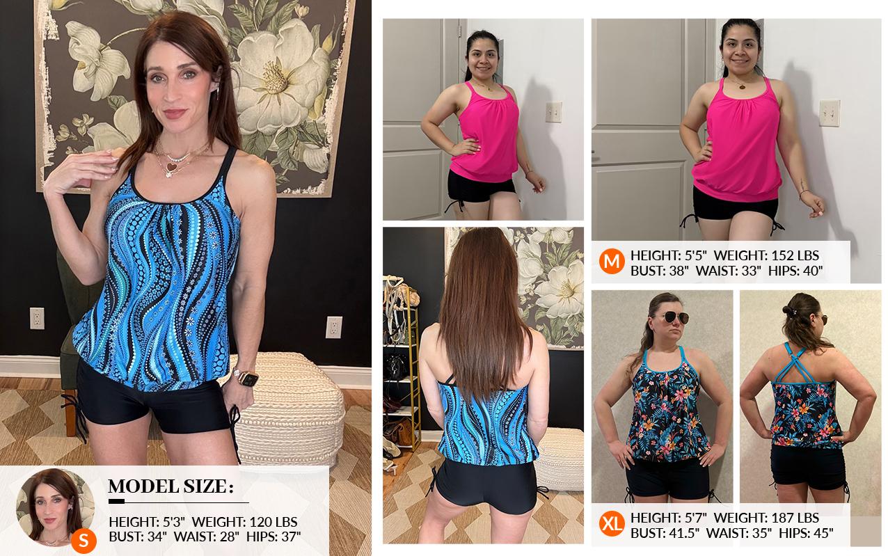 Yonique Womens Blouson Tankini Swimsuits Two Piece Strappy Bathing Suit Tops with Shorts Criss Cross Swimwear