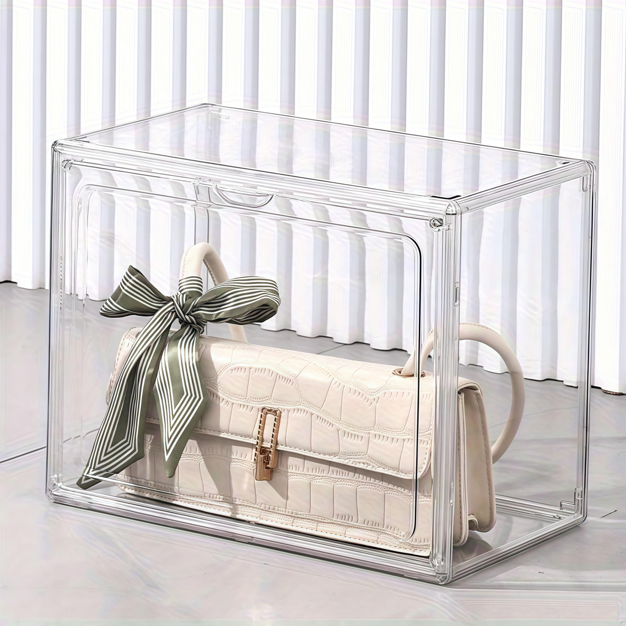 Transparent Stackable Plastic Display Storage Box, Dustproof Acrylic Organizer for Dolls, Books, Shoes, Bags, Skincare (36x27x23 Cm)