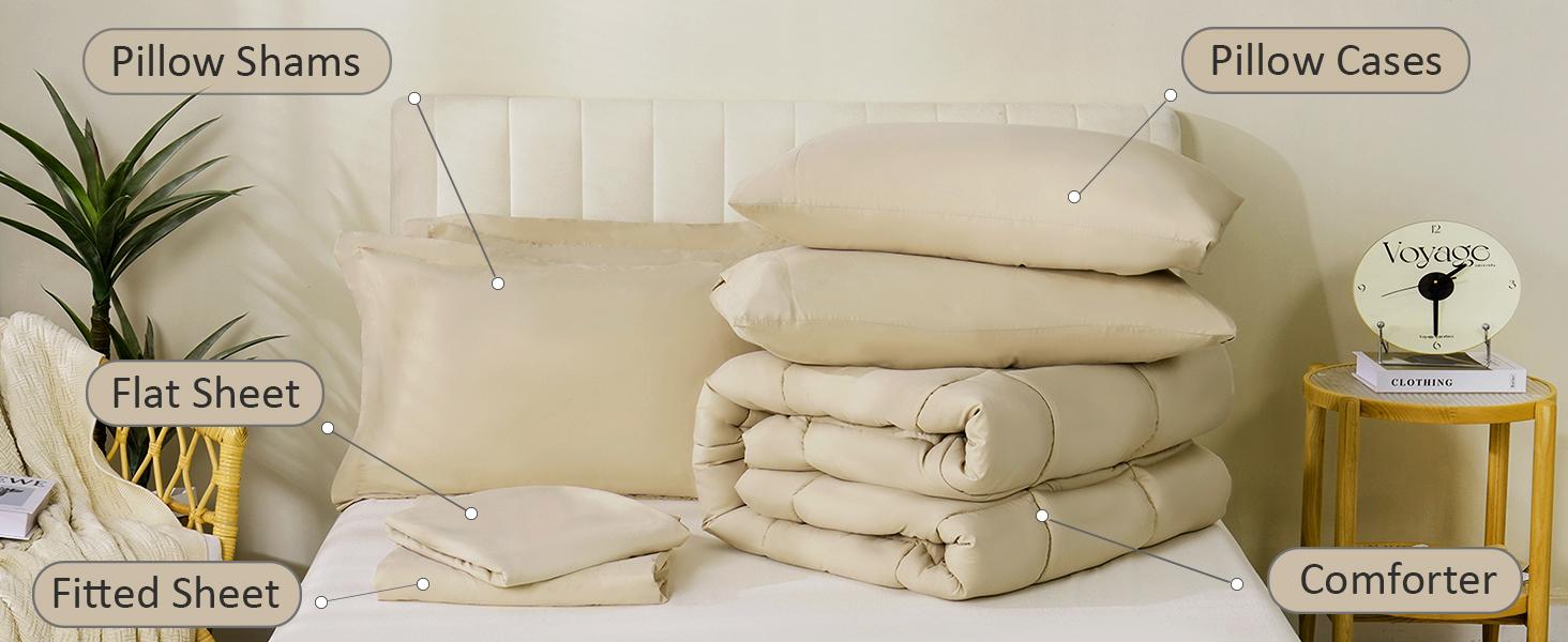 【Black Friday】DOWNCOOL 7Pcs Comforter Sets, Multi-color Bedding Sets , All Season Down Alternative Bedding Comforter Sets with Comforter, Flat Sheet, Fitted Sheet, 2 Pillow Shams & 2 Pillowcases, Summer Turn Up Pink Bedroom Accessories