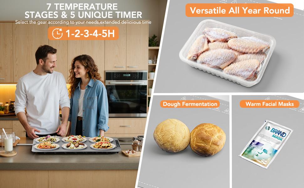 COWSAR Ultra-Thin Electric Food Warming Mat – Full-Surface Fast Heating with 3-Level Temp Control & Child Lock, Auto Shut-Off, Rollable Silicone Heat Pad for 6 Plates, Home, Party & Travel Use