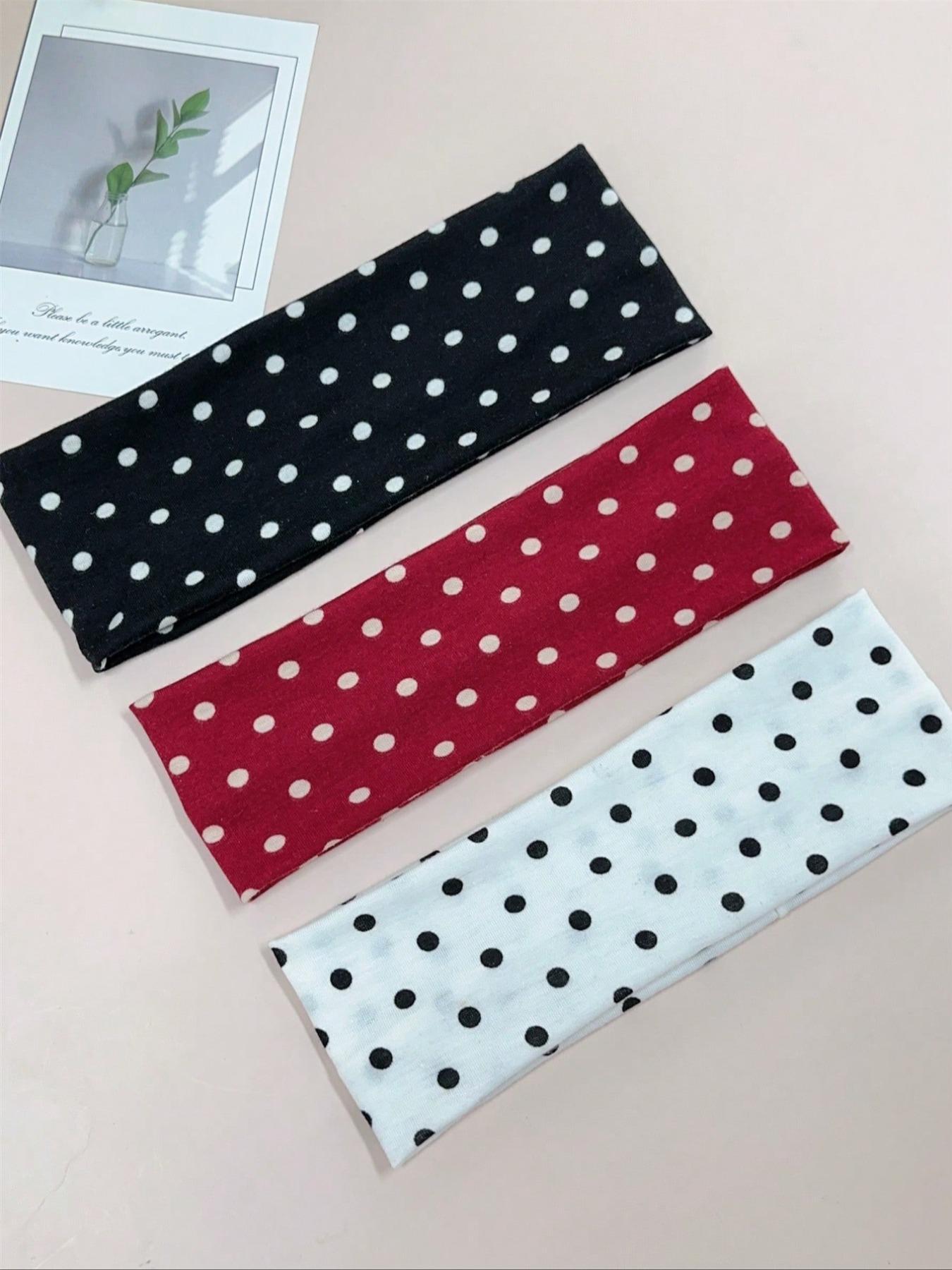 Women's Polka Dot Elastic Sports Headbands, Sweat-Absorbing Fabric Hair Bands for Yoga, Running, Fitness, Daily Wear, Boho Style