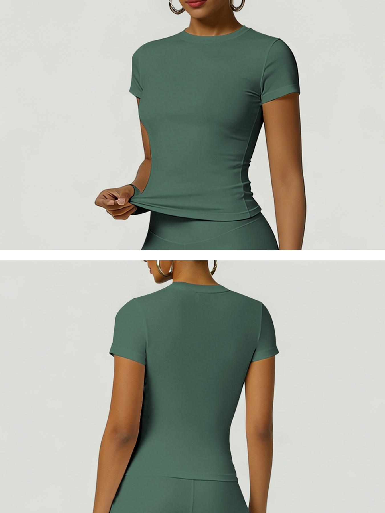 Women's Sportswear Set, Athletic Style Activewear, Slim-Fit Round Neck Short Sleeves & High-Waisted Yoga Pants, Ideal for Gym Running Outdoor Activities, Gym Sets