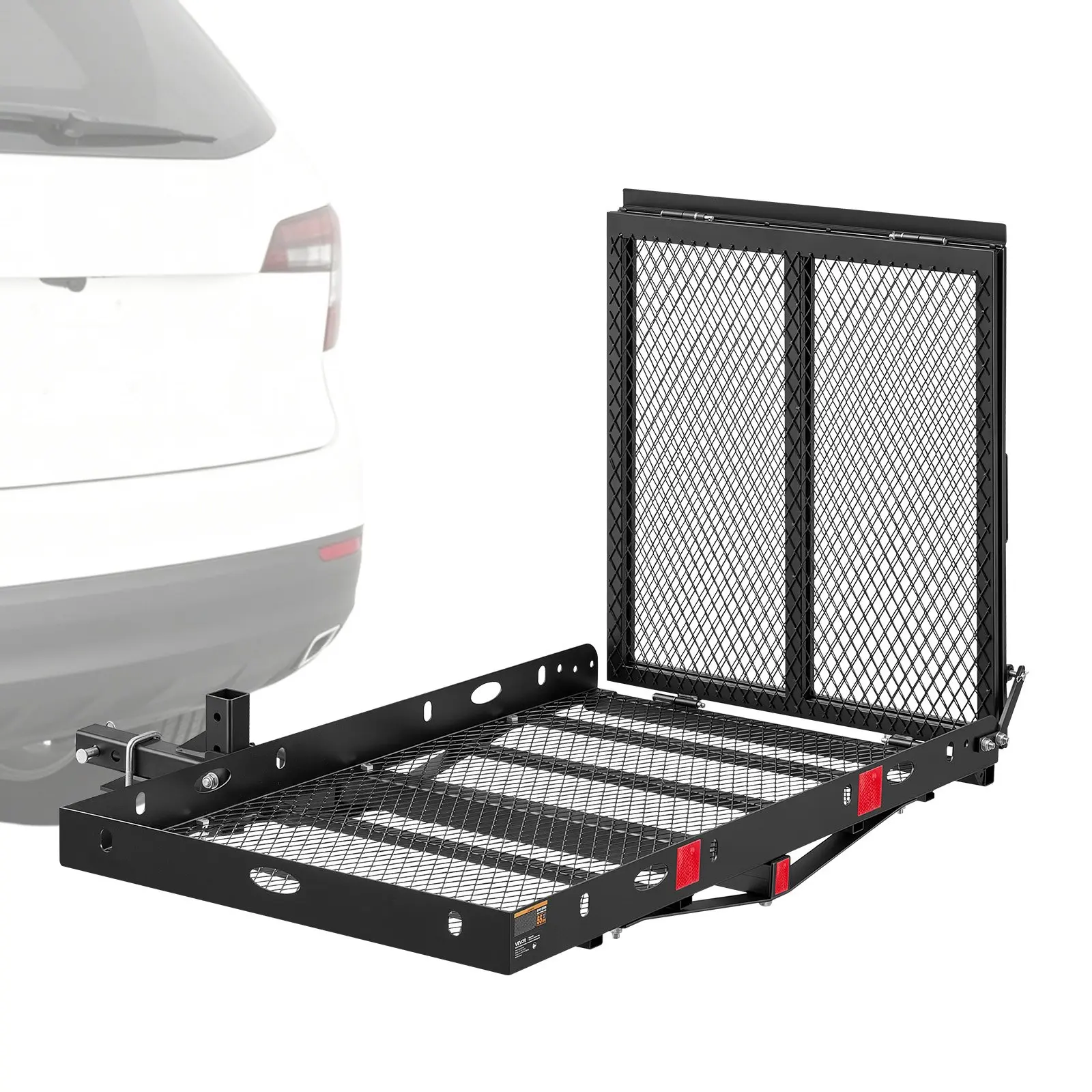 VEVOR Hitch Mount Wheelchair Carrier Height Adjustable, 500LBS Steel Mobility Scooter Carrier Cargo Basket with Double-Folding Ramp & Stabilizer Kit, Fit 2" Hitch Receiver for Truck SUV Car, 50" x 28"