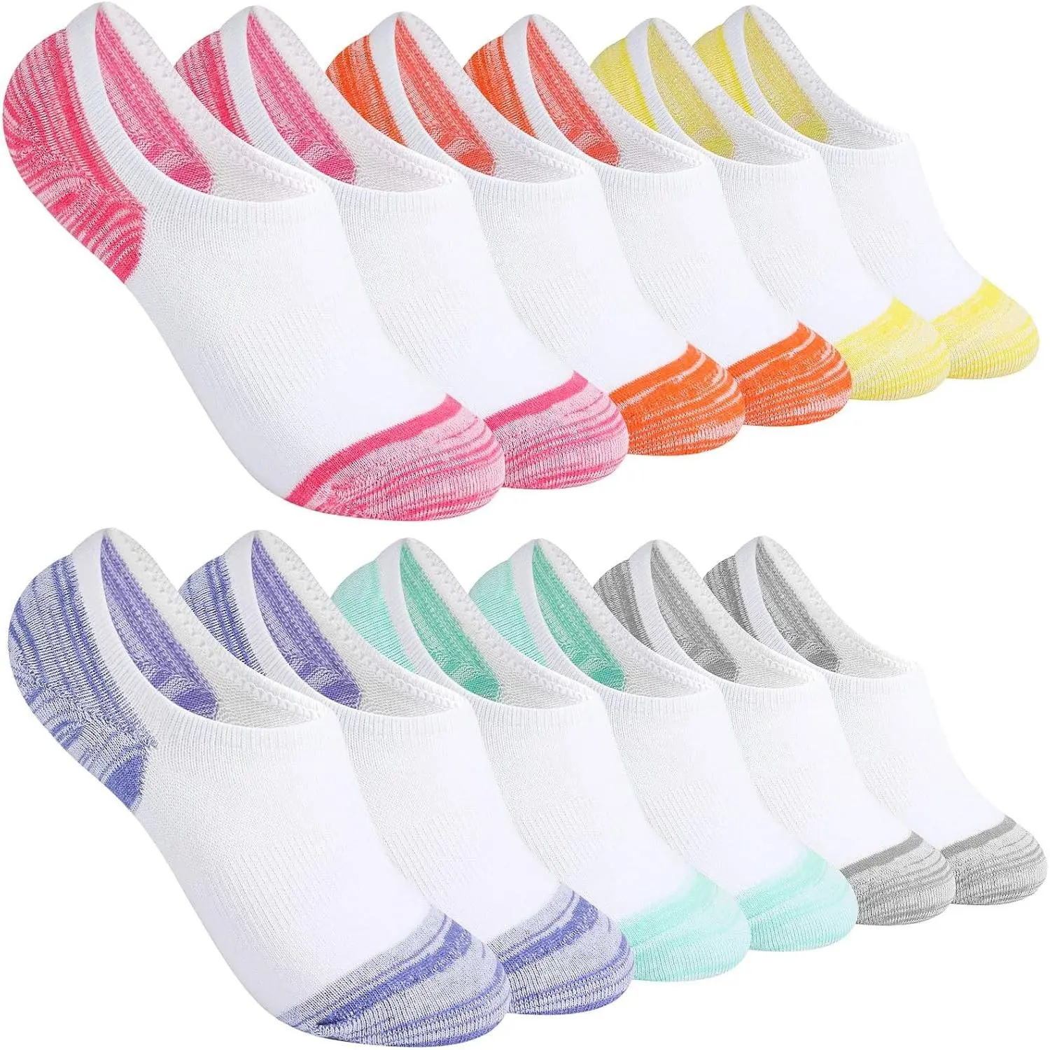 Women's No Show Socks 6 Pairs Invisible Cotton Low Cut Footies, Breathable Non Slip, Moisture Wicking, Arch Support, Athletic Ankle Liners for SneakersGift