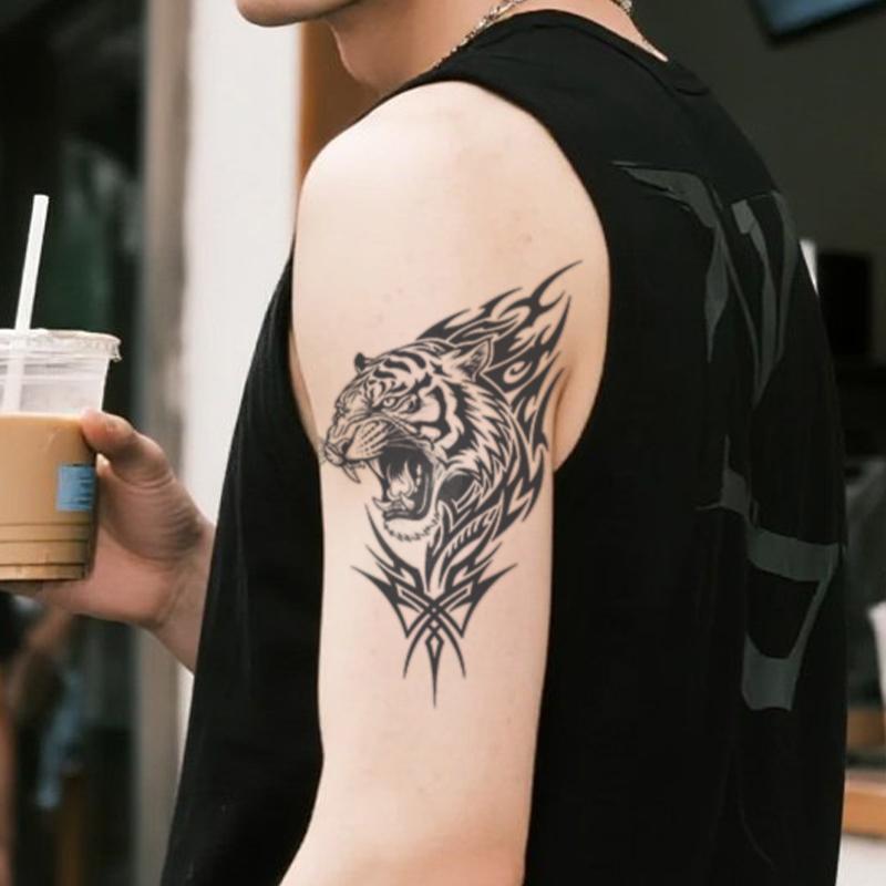 Large Tiger Temporary Tattoo Sticker, Waterproof Long-Lasting 7-15 Days, Semi-Permanent Herbal Tattoo, Non-Glare Fake Tattoo for Men and Women