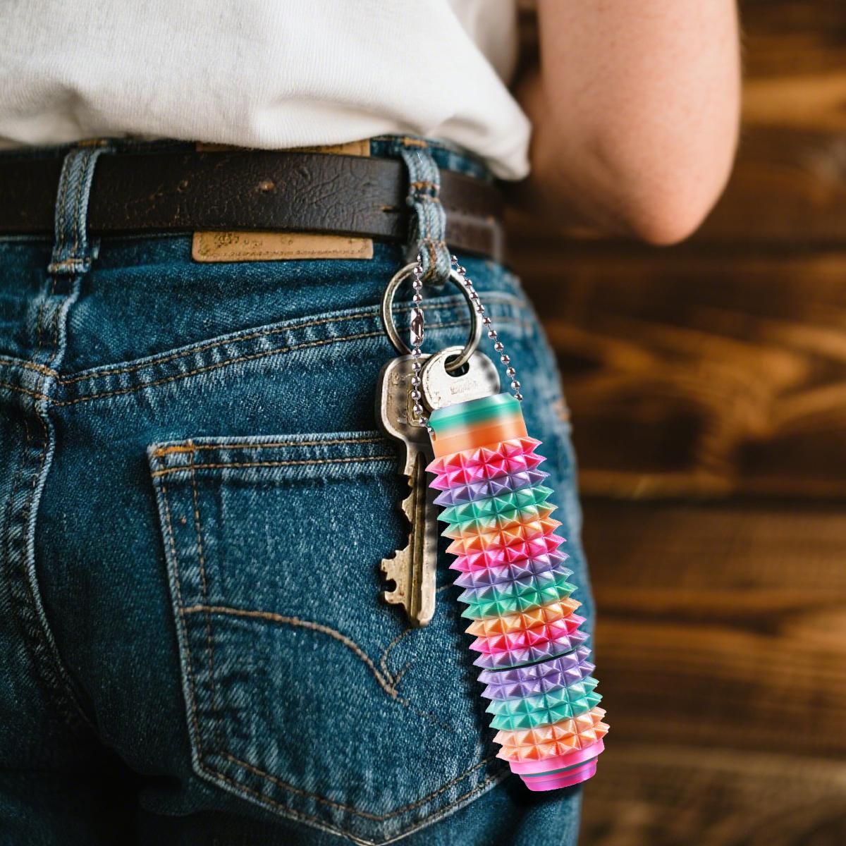 Press and Rotate Fidget Toy for Adults, 3D Printed Portable Spiky Sensory Keychain for Anxiety Relief, Pocket Stress Relief Tool for Focus and Calming littlest statues Silicone Rubber fidgets