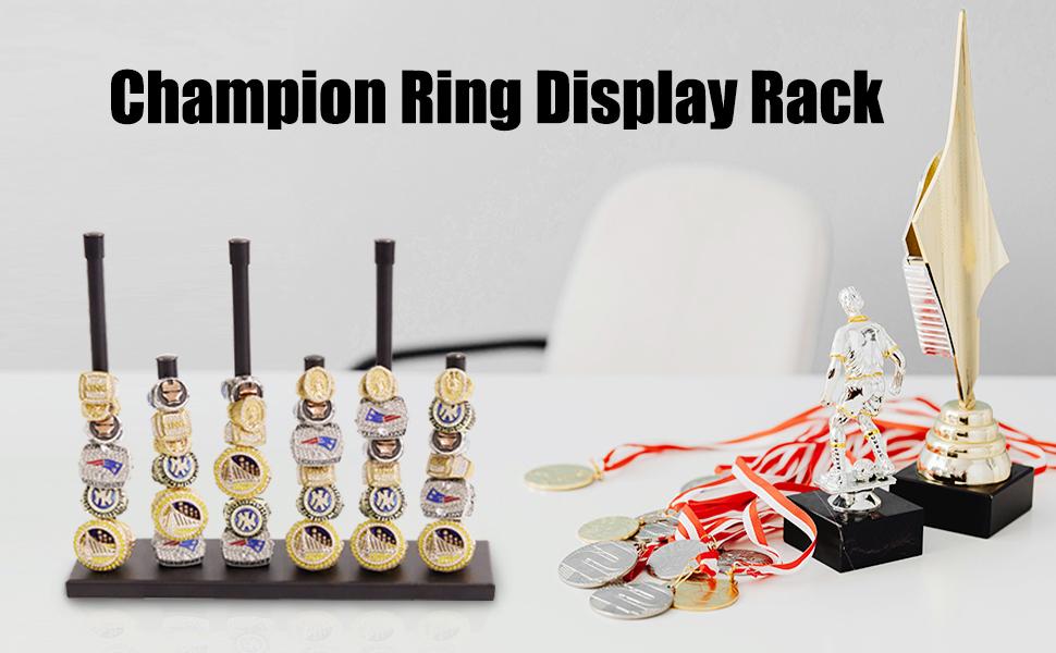 Durable Rust-Resistant Metal 6-Pillar Championship Ring Display Holder with Square Base, Space-Saving Moistureproof Home Organizer for Baseball Souvenirs, Sports Decor Storage Rack, Championship Rings, Six Pillars