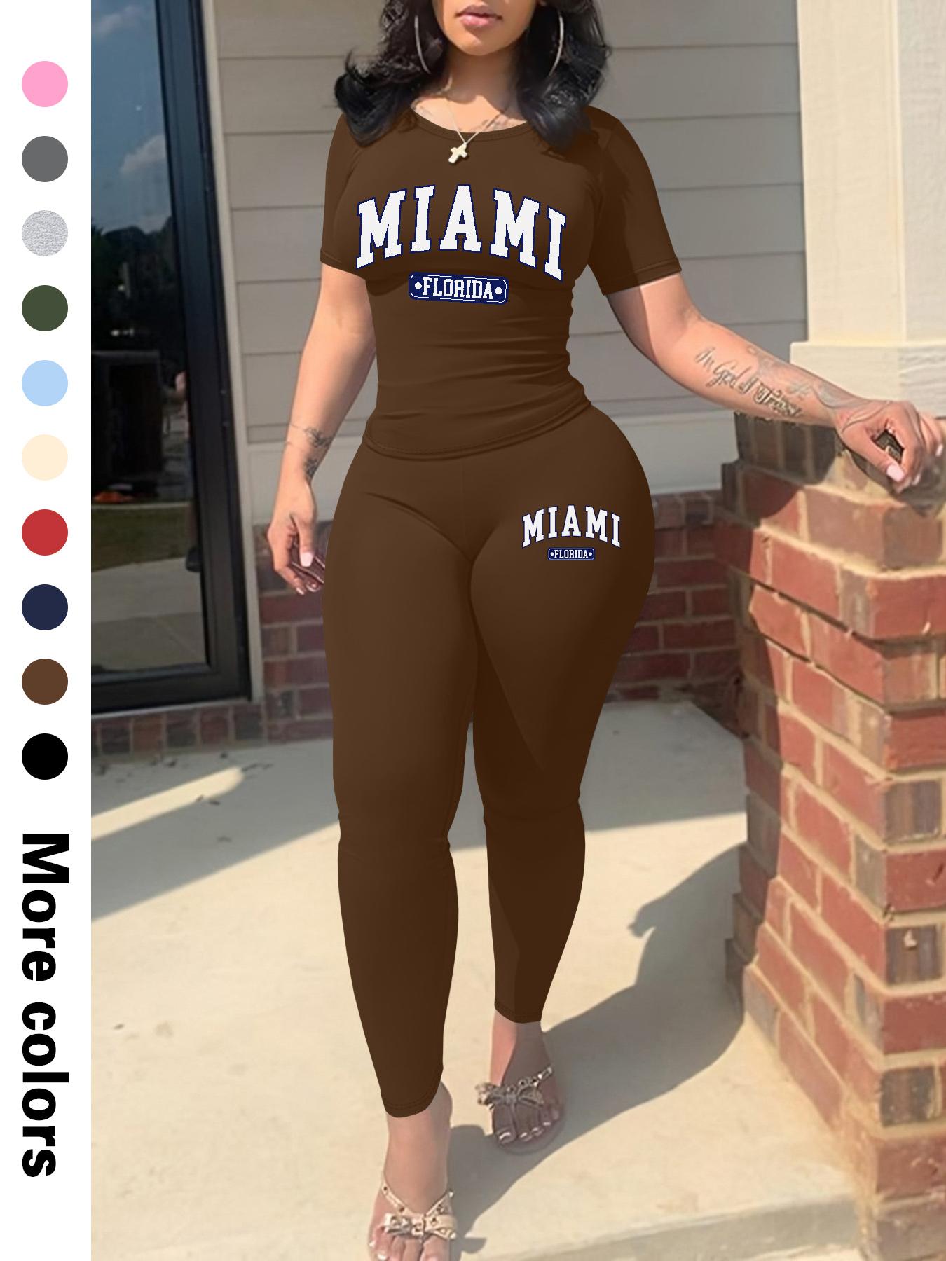 Two-Piece Set Women's Plain Crop Top & Skinny Pants, Casual Fashion Cozy Breathable for Daily Wear, Ladies Summer Clothes