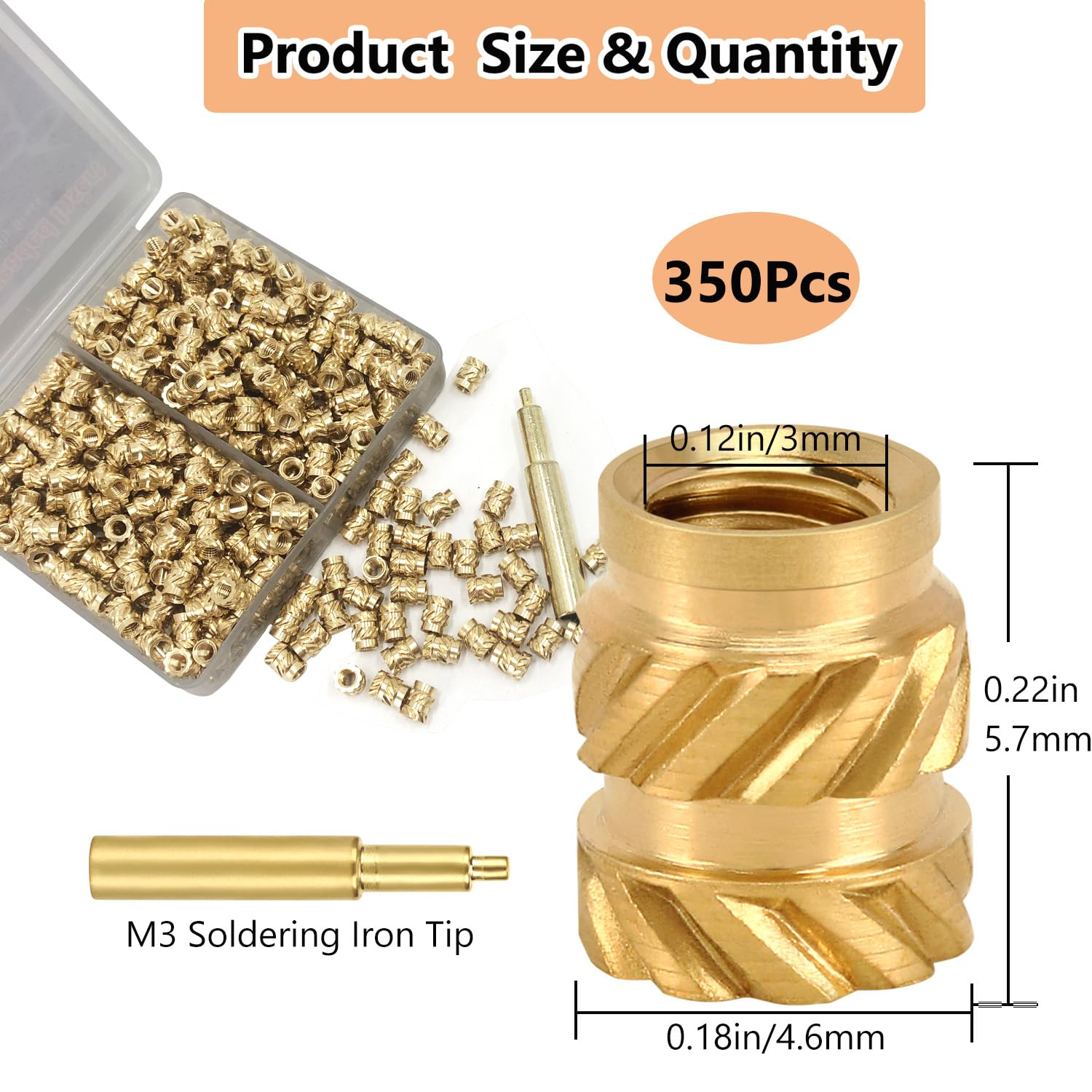 Threaded Insert 350 count M3 x L5.7 x D4.6 Heat Set Nut Brass for ...