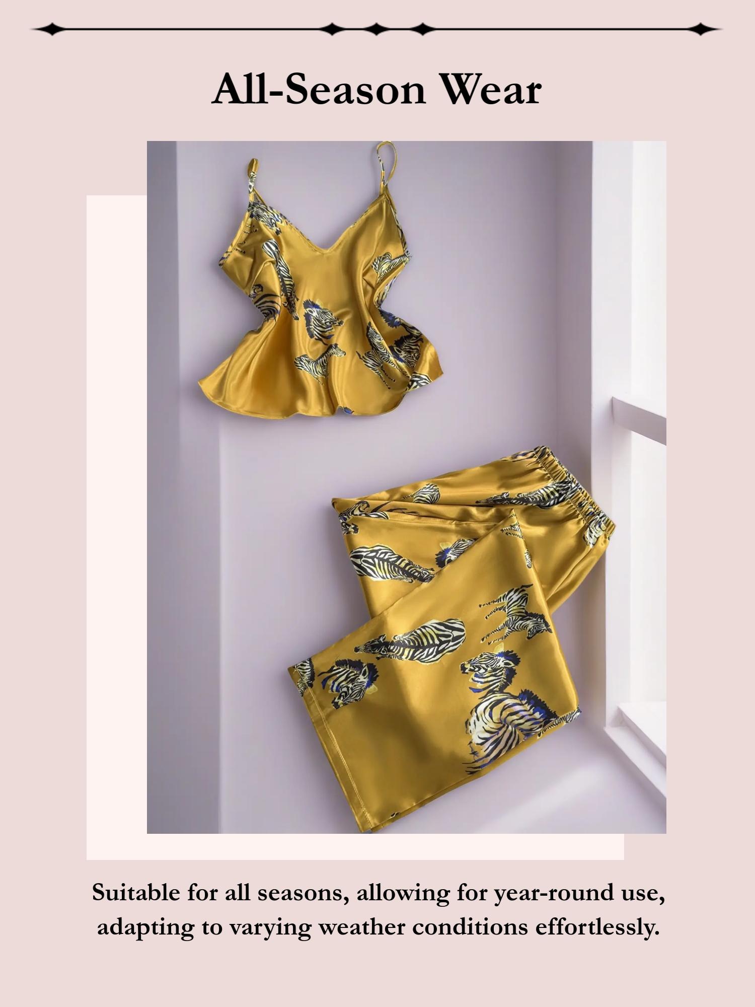 Stylish Vintage Print Camisole Pajama Set for Women, Casual Two-Piece Homewear, Adjustable Straps, Fitted for All Seasons Lingerie Sets