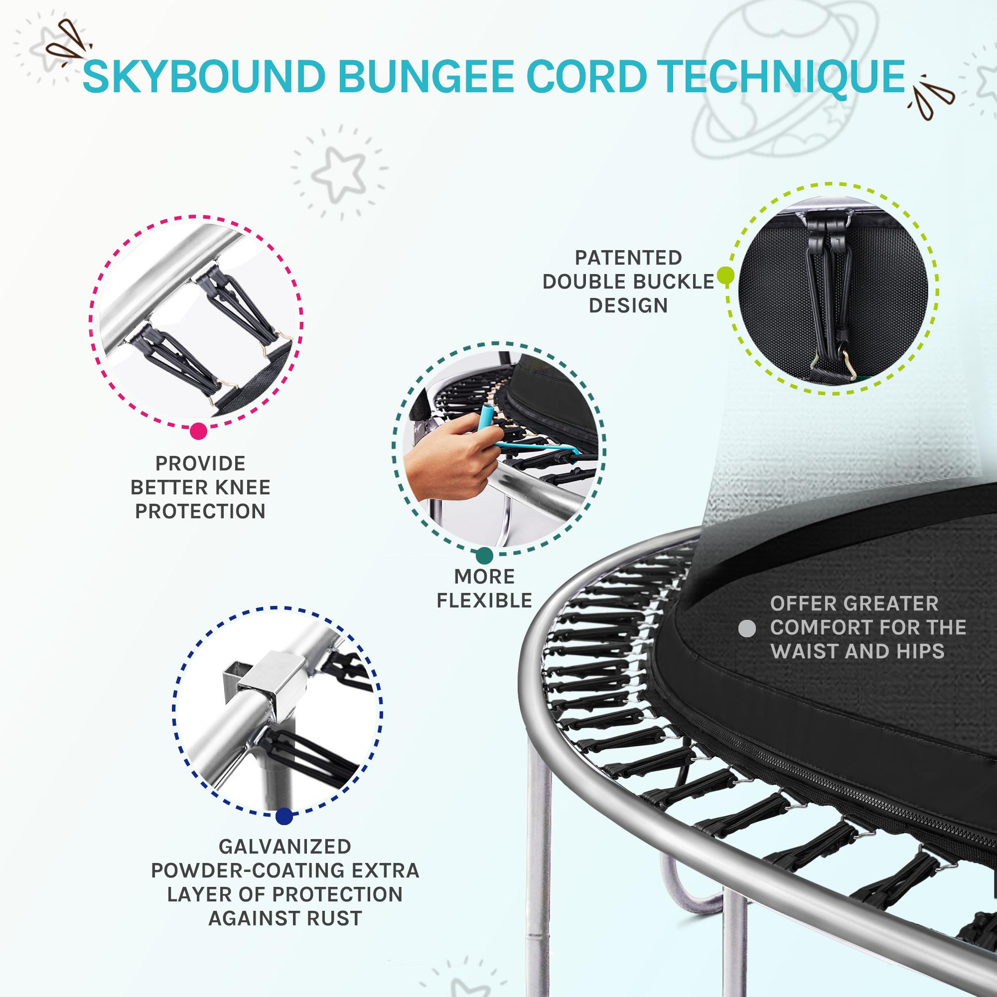 6FT/8FT/10FT/12FT/14FT Springless Trampoline for Kids & Adults – Outdoor Bungee Cords Design, Anti-Rust Frame, No-Gap Zipper, 330 lbs Weight Capacity