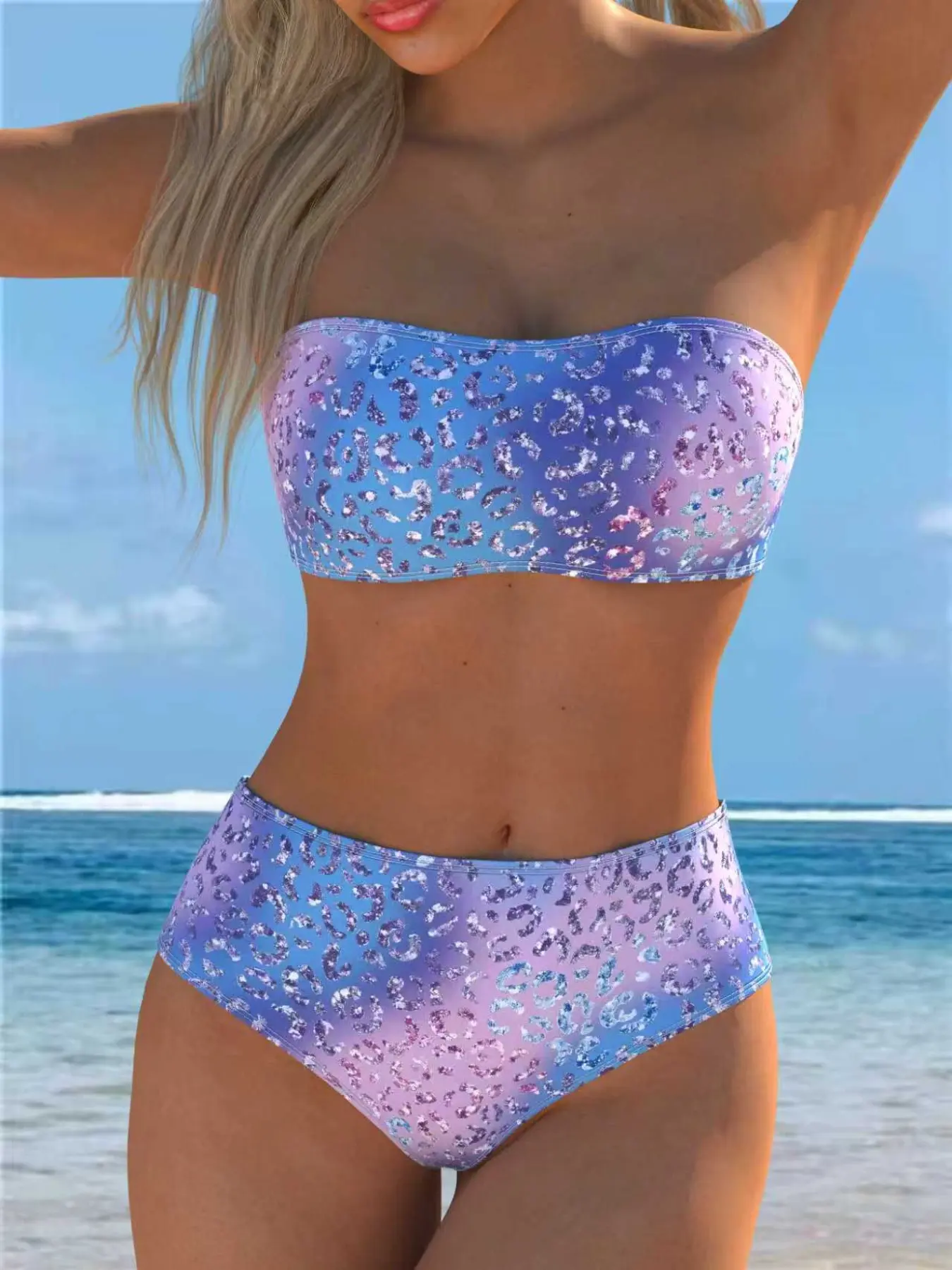 New Two-Piece Bikini Set Gradient Color, Sexy Push-Up Top and Triangle Bottoms, Perfect for Beach Vacation and Pool Photoshoot, Summer Bikini Beach