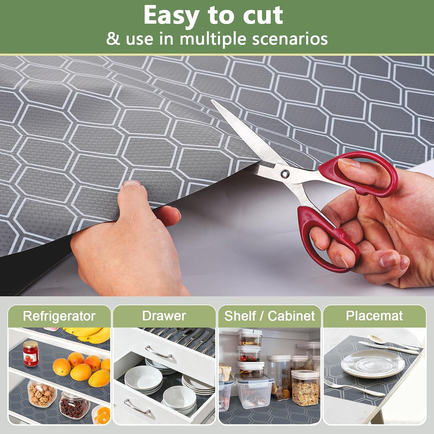 Plastic Non-Adhesive EVA Shelf Liner Roll - Easy-Cutting, No-Slip, Oil-Resistant Modern Grey 12"x118" Mat for Kitchen Drawer, Refrigerator Home Use