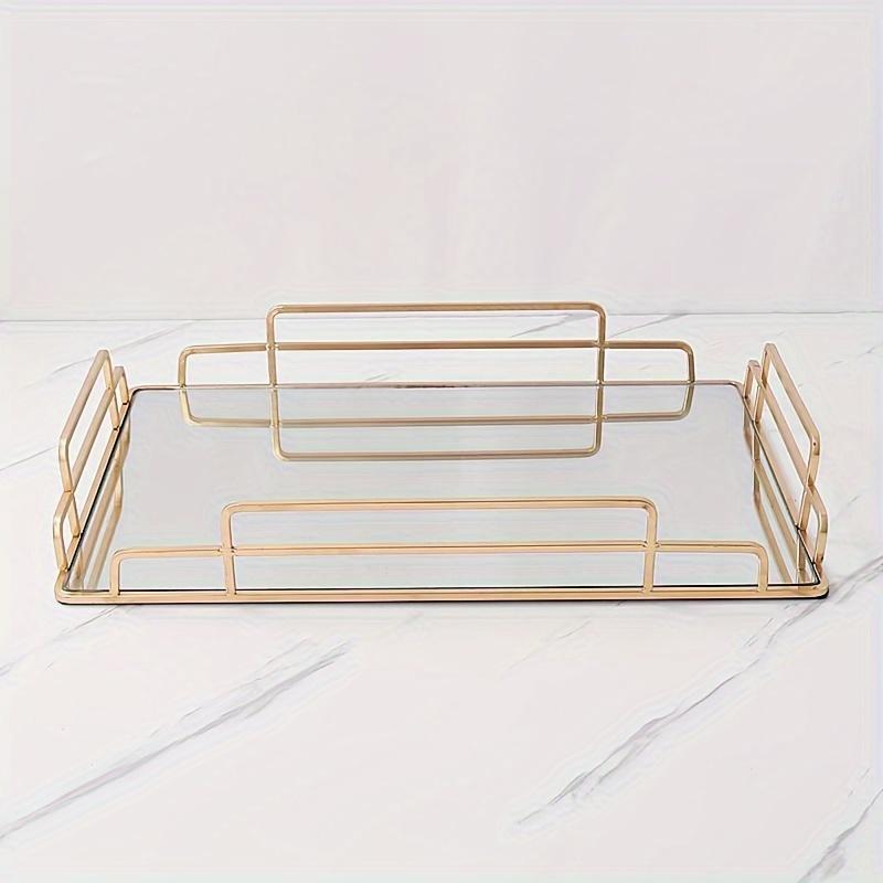 Light luxury ornament iron wire tray, household storage tray, tea table, living room desktop rectangular decoration tea tray black tray, glass plate metal tray decoration