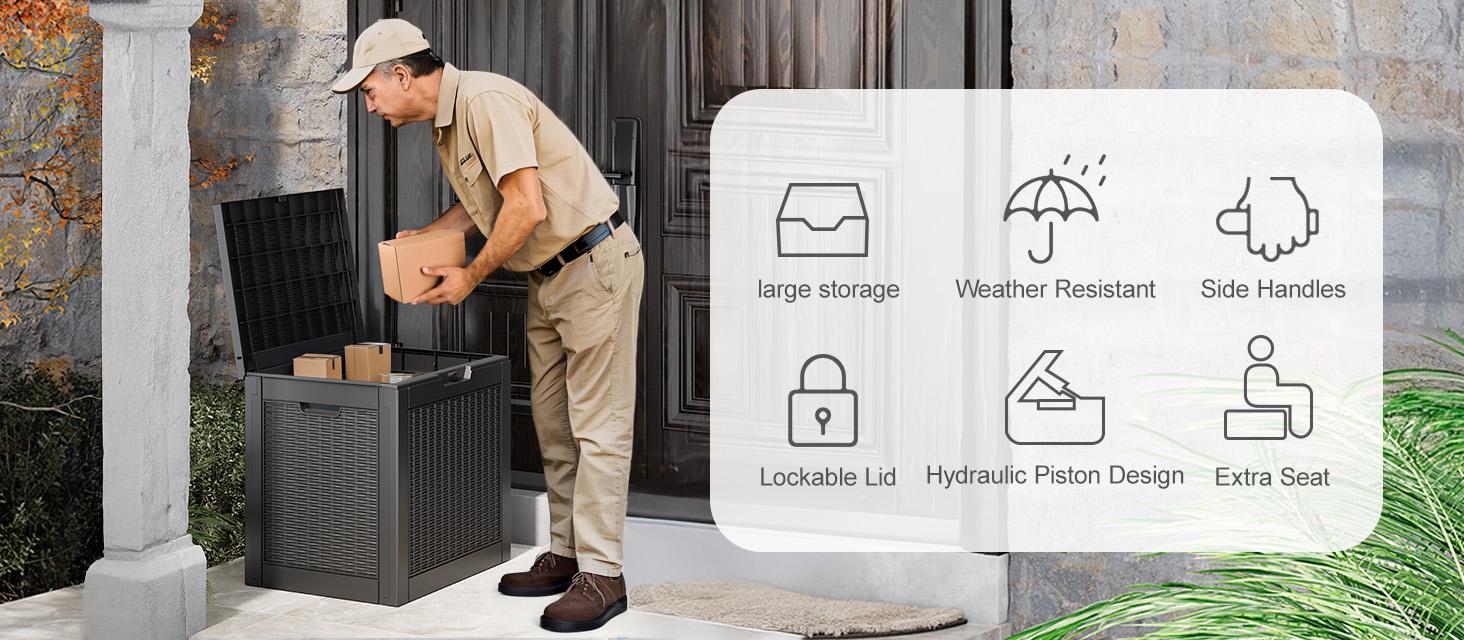 31/60/100/260 Gallon Resin Outdoor Storage Deck Box (padlock not included) – Waterproof, UV-Resistant, Multi-Functional, Lockable, Durable, Storage of tools