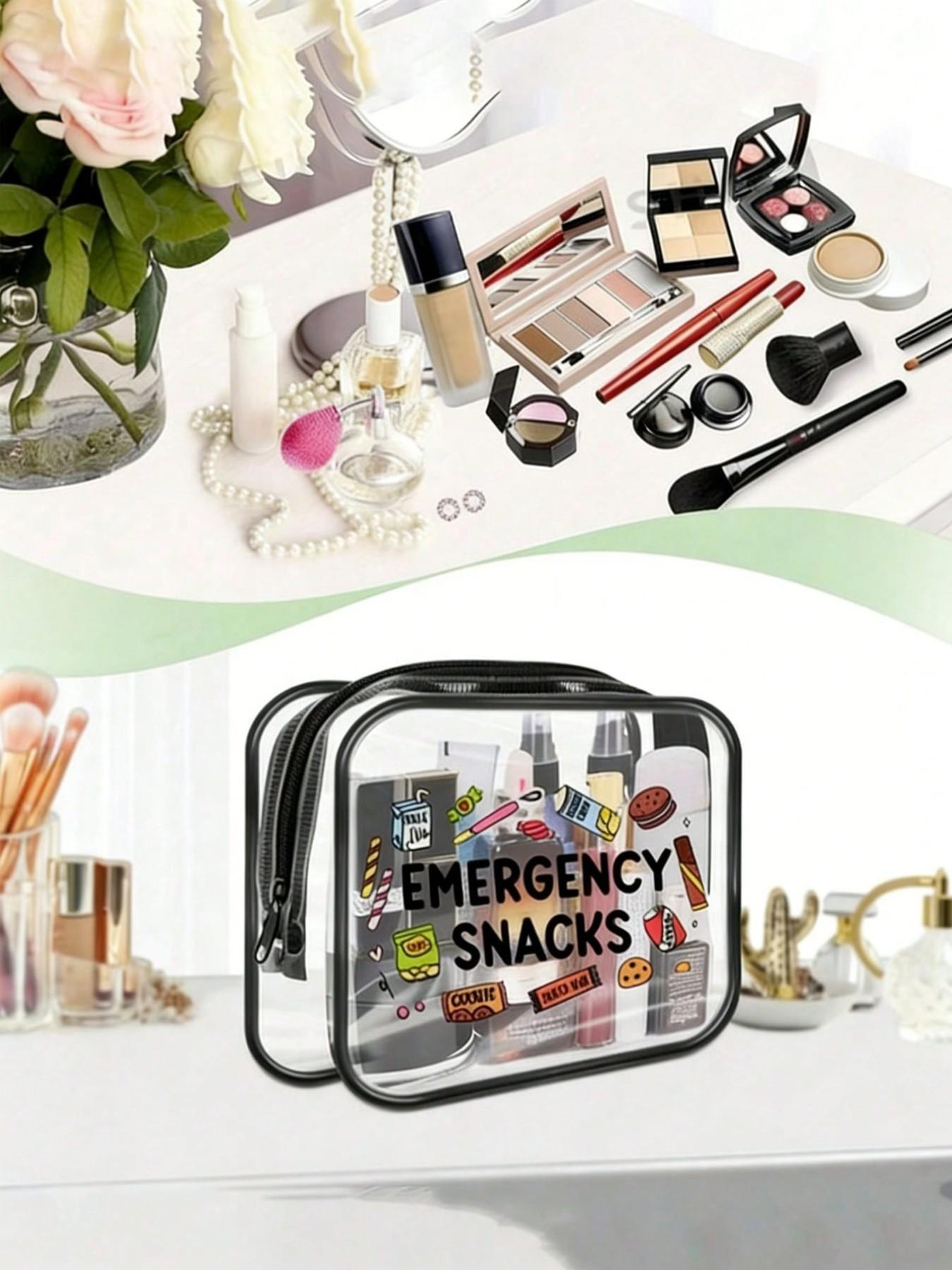 New Emergency Snack PVC Makeup Bag, Waterproof Travel Cosmetic Case, Fun Strawberry Donut Design, Lightweight Foldable, Zipper Closure