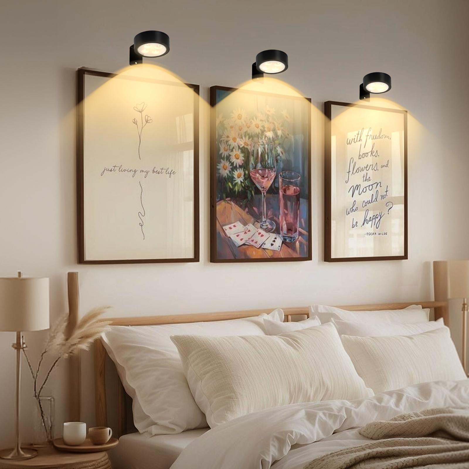 LED Wireless Picture Light with Timer, Adjustable Brightness Art Display Lamp, 3 Lighting Modes for Portraits, Wall Decor, Art Frames, Decorative Lighting