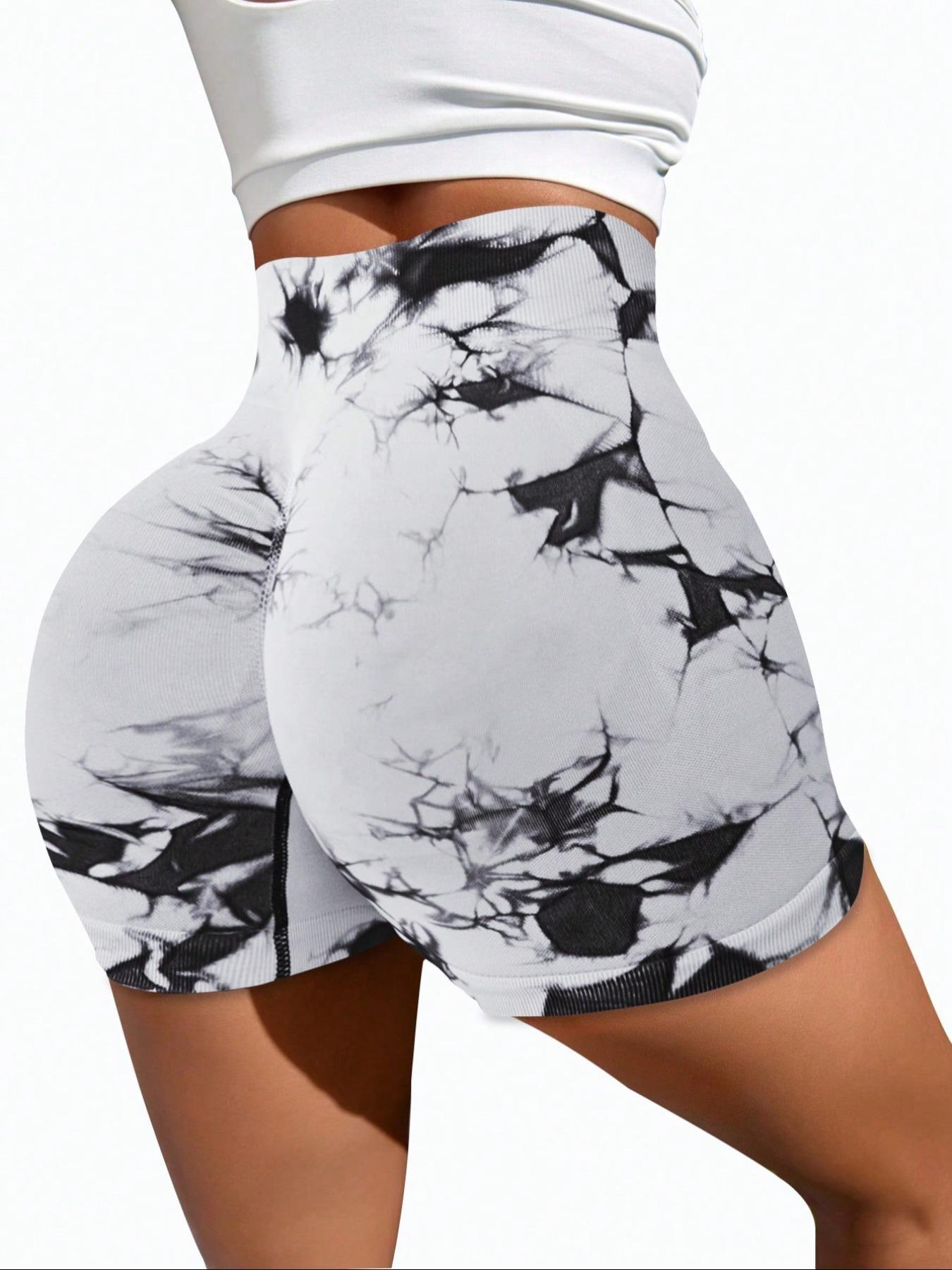 Women's Tie Dye Print Ruched High Waist Sports Shorts, Sporty Comfy Breathable Skinny Shorts for Gym Workout Running, Gym Shorts, Lady Sportswear for All Seasons, Workout Clothes, Athletic Shorts, Sports Spandex Short