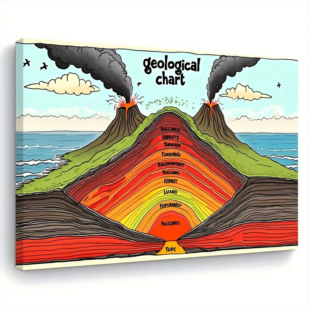 2D Flat, 1pc Educational Volcanic Eruption & Geological Layers Canvas Painting - Earth Science Poster Suitable for Classroom, Office, Decor - Magma Chamber Diagram, Rock Layers Chart, Modern Minimalist Decorations for Teachers & Students