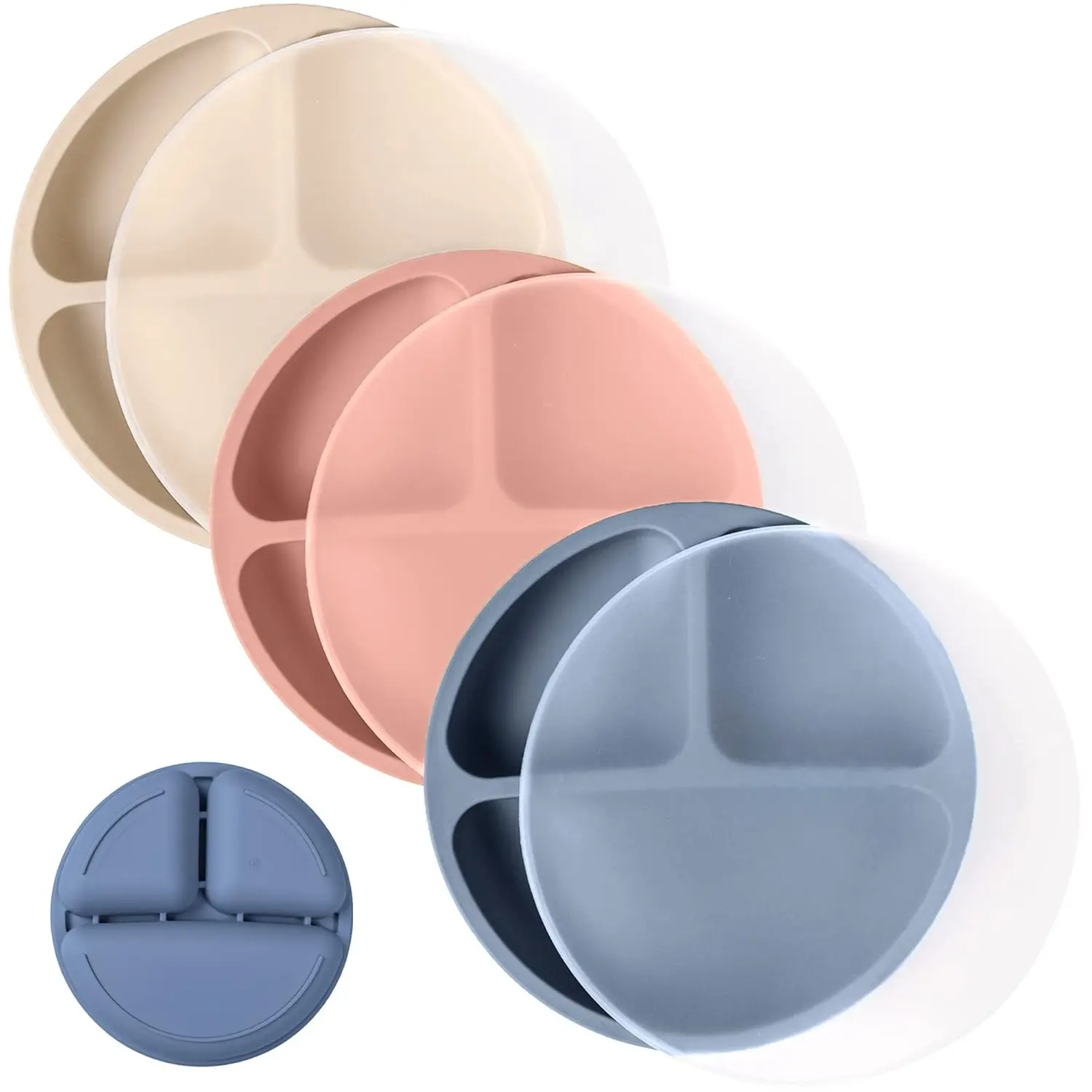Silicone Plates with Lids  Babies & Toddlers (3 Pack) 100% Food-Grade Dishes  Self Feeding, Divided Design & Raised Edges  Picky Eaters, Dishwasher & Microwave Safe Weaning Supplies