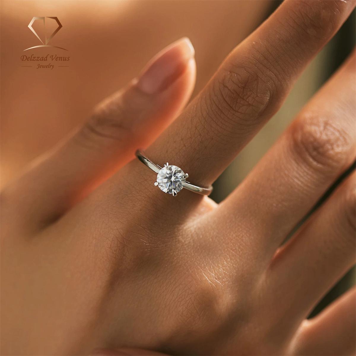 Delzzad S925 Round VVS Synthetic Moissanite Four-Prong Ring Perfect Birthday Mother’s Day Gift for Men Women Rings Wedding Set