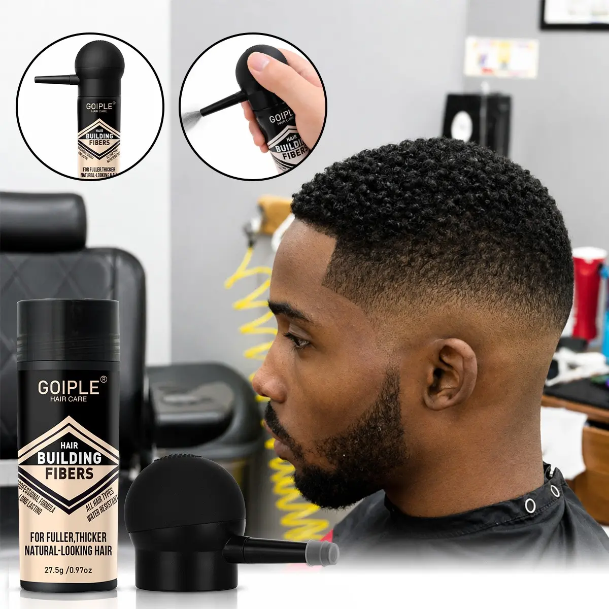 Black Hair Building Fibers 15g/27.5g with Spray Applicator Tool,  Long-Lasting Hair Thickening Powder, Natural Instant Fuller Thicker Hair Concealer, Professional Hair Loss Cover Fibers Fit All Hair Types, Haircare