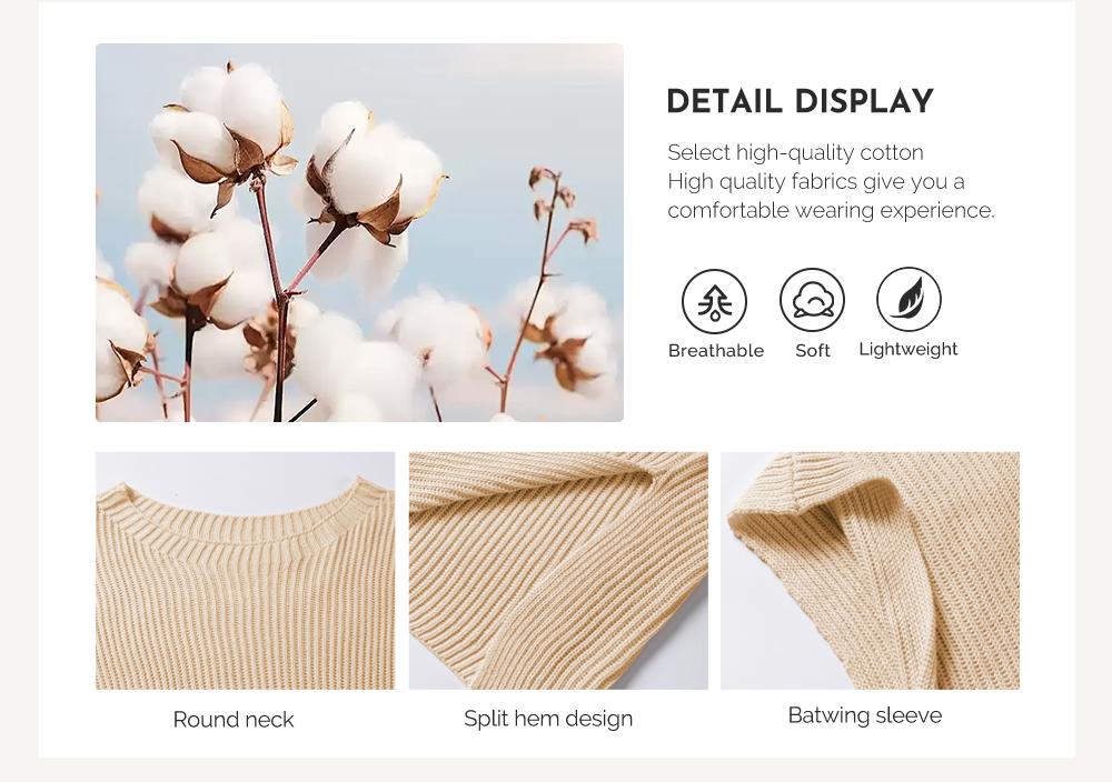 Shewin Women's Casual Oversized Solid Knit Pullover Sweater with Puff Short Sleeves, Round Neck and Side Slit, Lady, Piece, Elegance,back to school,back to school shopping, Women's Clothes