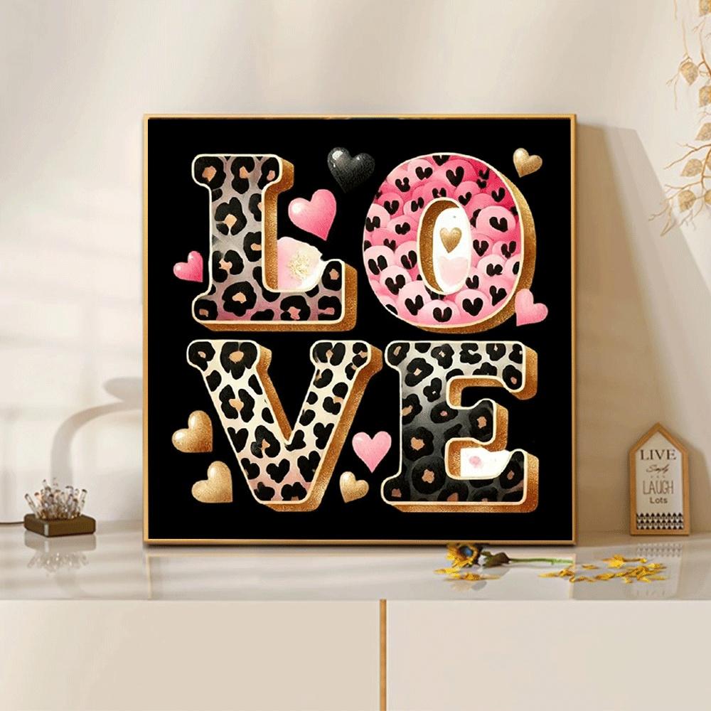 1PC 5D diamond painting 2D flat printing Love Leopard Print Diamond Painting Kit for Adults DIY 5D Diamond Art with Heart Pattern Rhinestone Embroidery Home Wall Decor Craft Gift for Valentine's Day