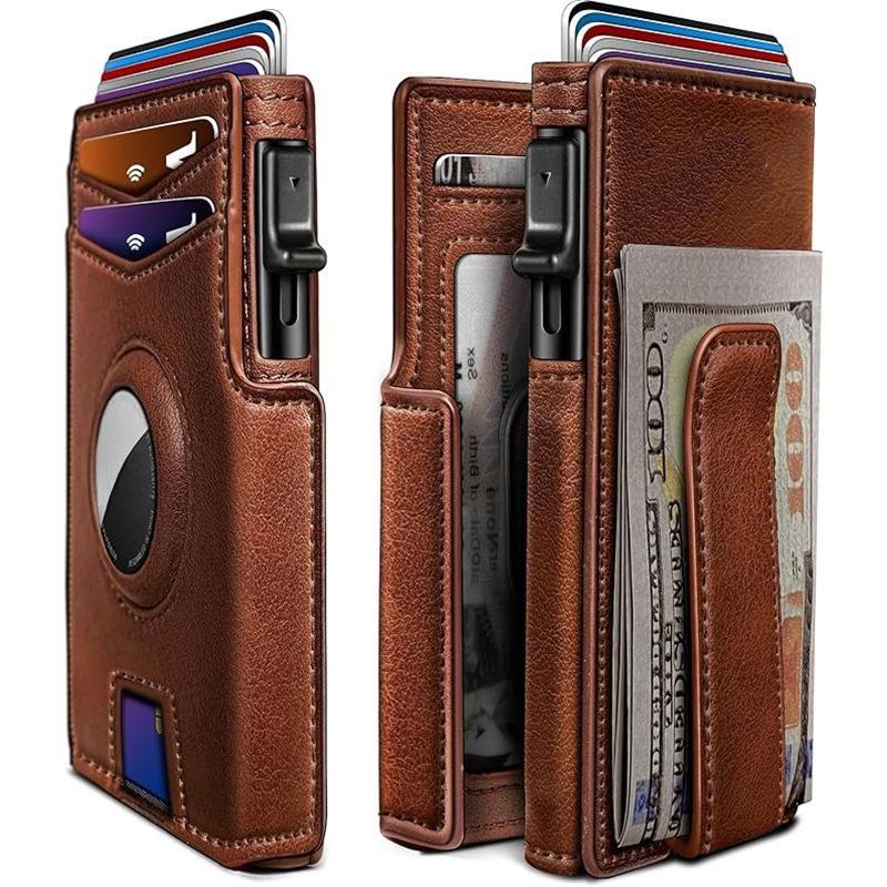 New Airtag Wallet For Men Gigt, Minimalist Money Clip 10 Cards Metal Case Smart Slim Pop Up Wallet With Magnetic Closure RFID Blocking Aluminum Credit Card Holder Bifold Wallet With Gift Box