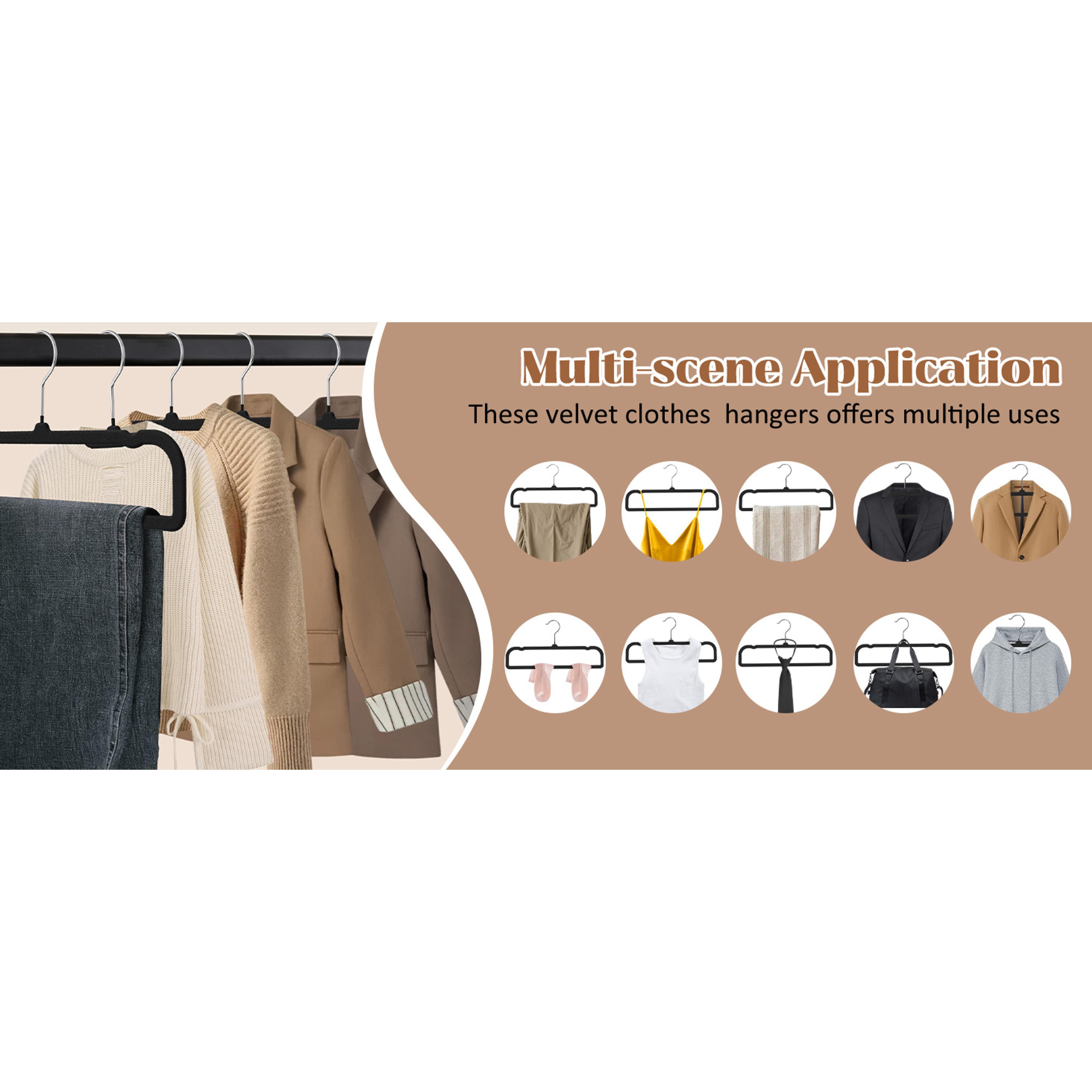 50 Pack Black Velvet Hangers Non Slip, Felt Pants Hangers Thin Space Saving Clothes Hanger Flocked Strong Durable Ganchos para Colgar Ropa with 360°Swivel Hook for Pants Jeans Shorts Skirts Tank Top