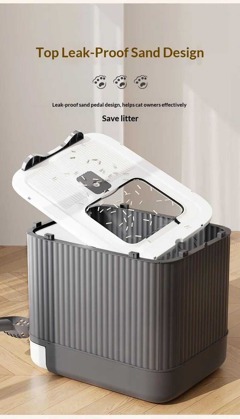 Foldable Enclosed Cat Litter Box with Pull-Out Drawer, Large Anti-Splash Odor Control Litter Pan with Top Exit & Front Entry Kit