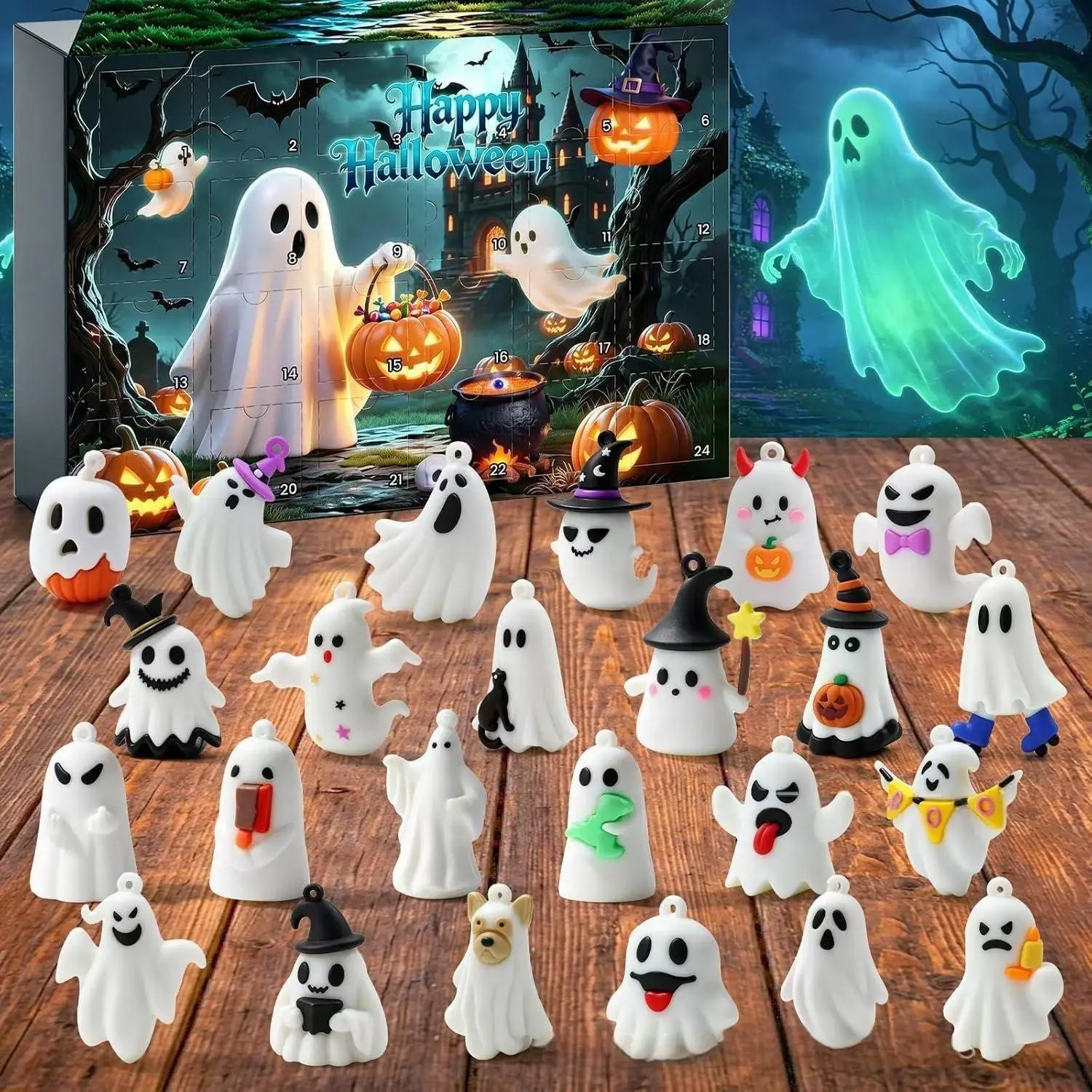 Spooky Halloween Advent Calendar, 24 Days Mini Reaper Surprise Figures Box, Cute Creepy Collectible Decor for Halloween Countdown Gift christmas tree topper