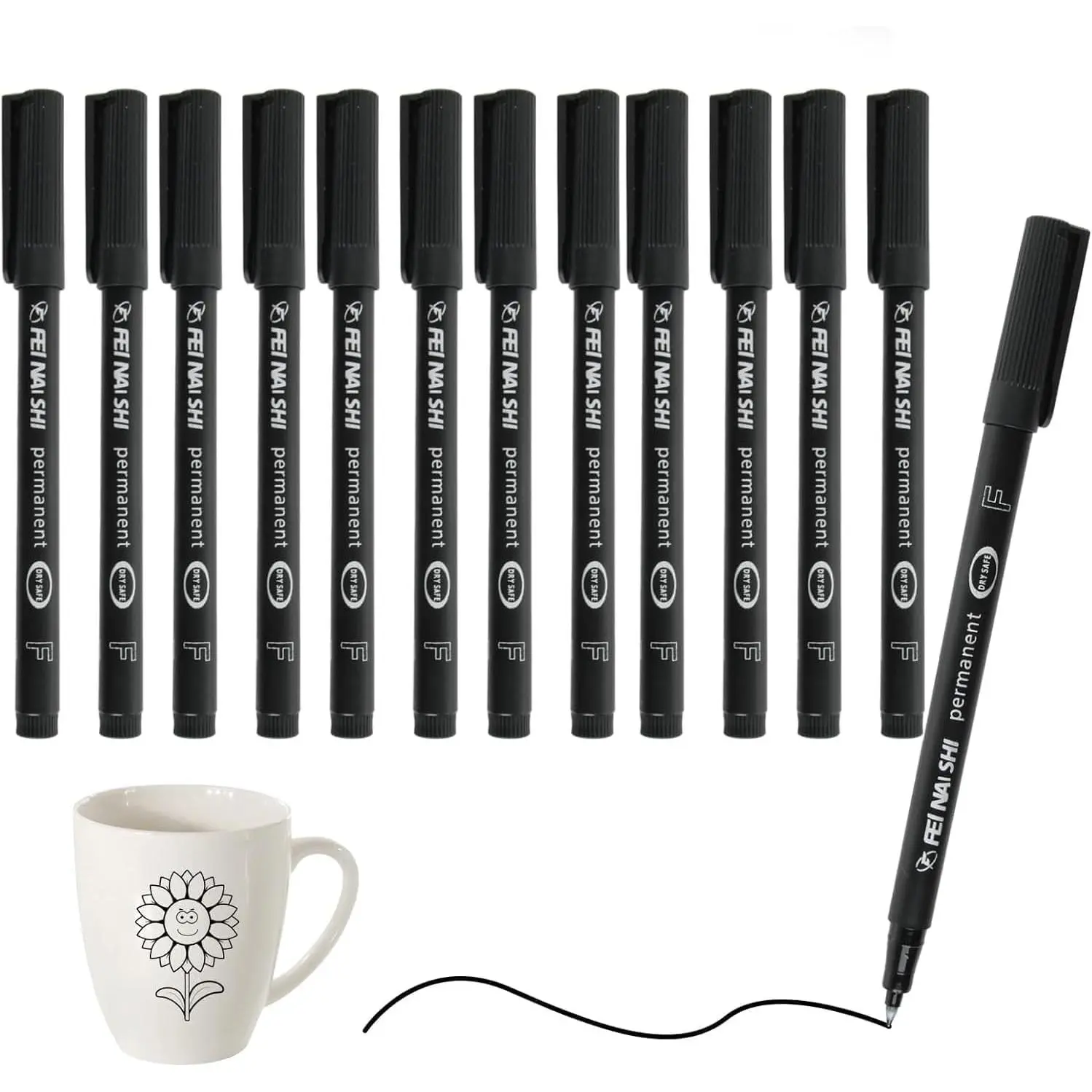 12 Pack Fine Point Black Permanent Marker Pens 0.6mm, Quick-Dry  Ink for Writing Drawing Labeling  Plastic  Metal Glass, Long-Lasting Fine-Tip Markers for Office School  Crafts