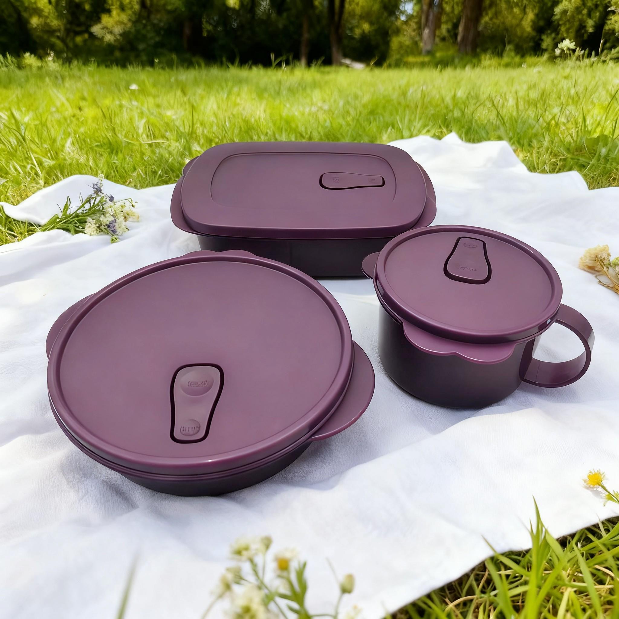 Three-Piece Lunch Box Set, Bento Box with Dividers, Microwave Safe Bowl with Heat-Resistant Handle, Easy to Clean, Ideal for Work and School