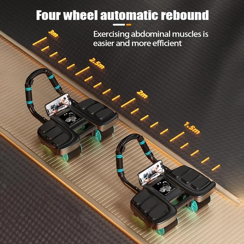 2026 New Version 4-Wheel Abdominal Trainer Set (3-Piece), Elbow Rest Auto Rebound Core Workout Machine with Knee Mat, Modern Home Gym Gear, Perfect Gift for Festivals