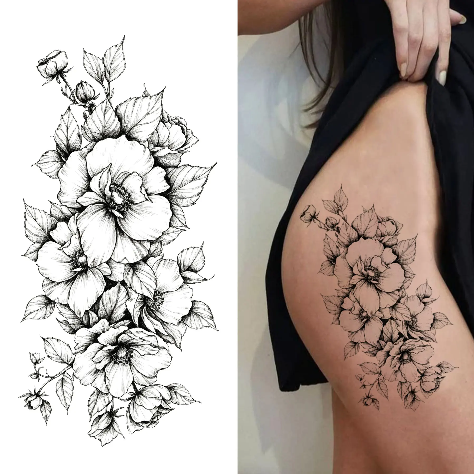 10 x Temporary tatoo sticker stick on lillies flowers flora flowers adult temporary tattoo transfer female body art realistic lilly waterproof rockstar biker goth temp sleeve tattoo festival