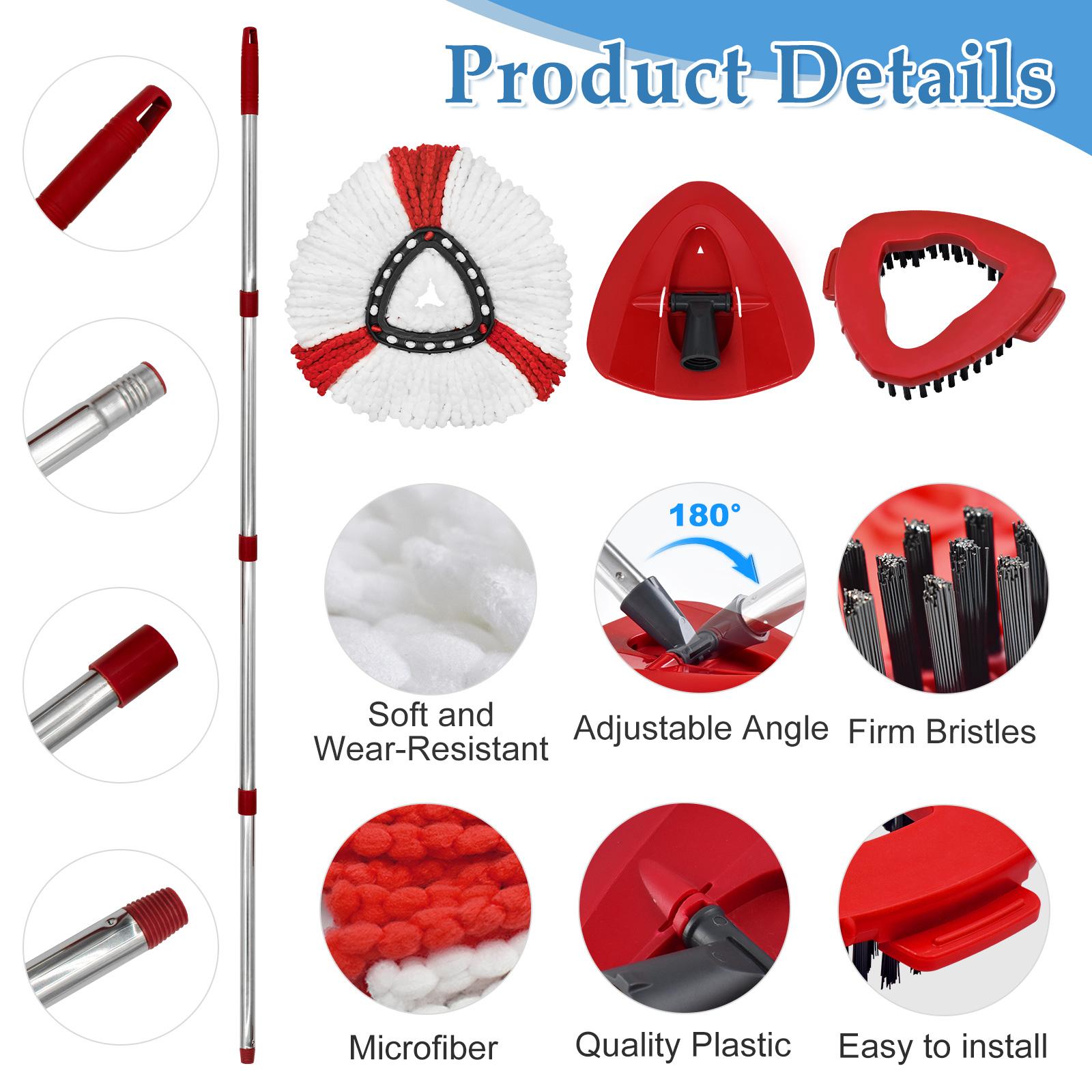 1set Triangle Spin Mop Set, Triangular Mop, Includes Mop Handle, Base, Replacement Brush Heads and Microfiber Cloths, Compatible with Vileda/o-Cedar Easywring 1tank System, Deep Cleaning, Washable, For Kitchen Bathroom Cleaning Supplies
