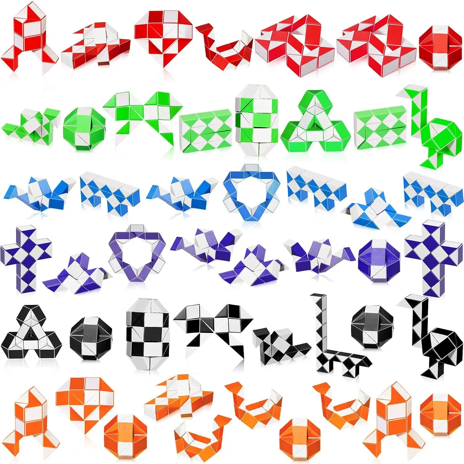 60 Pack 24 Blocks Colorful Fidget Snake Cube Mini Twist Magic Puzzle Speed Cubes Ideal for Stocking Stuffers, Party Gifts, Bag Fillers and Party Favors