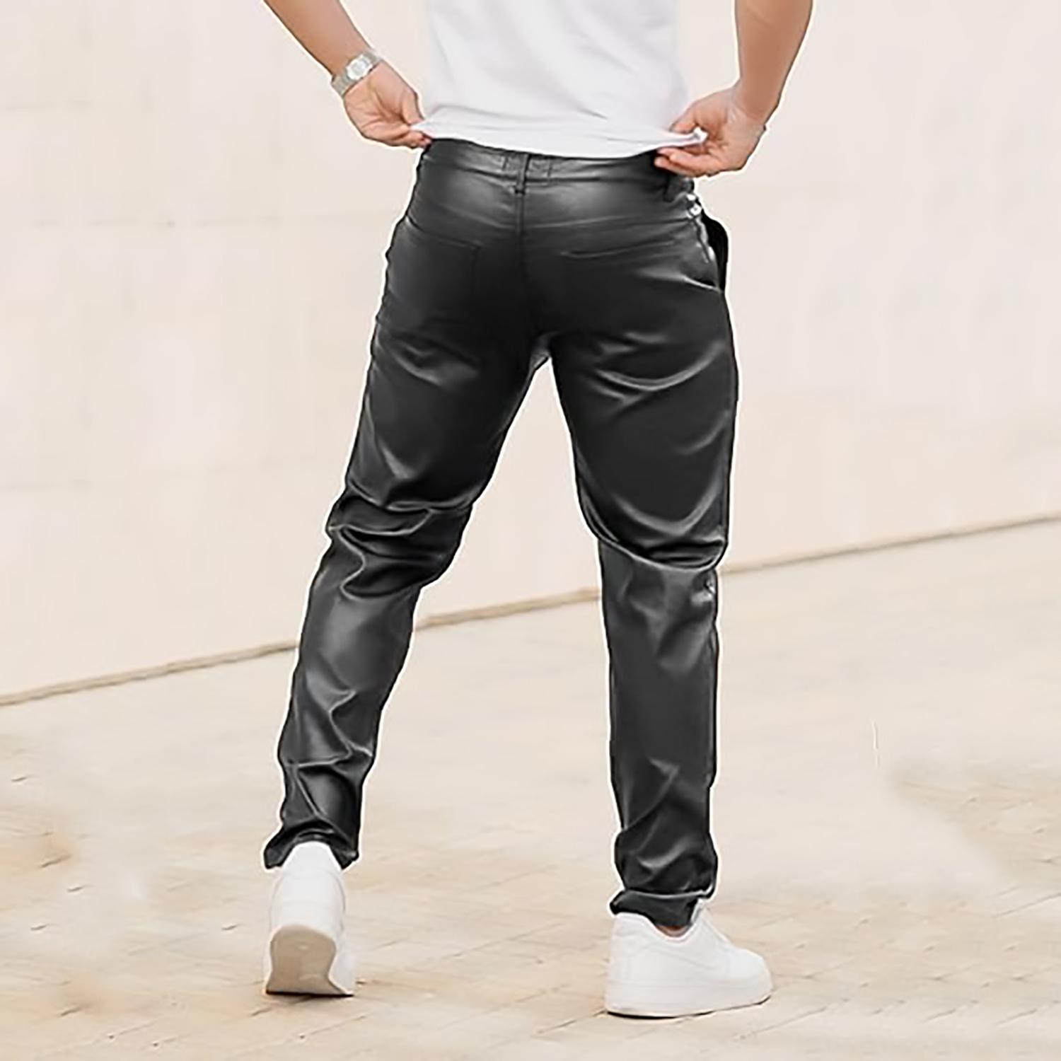 GINGTTO Mens Slim Fit Pants Stretch Pu Faux Leather Motorcycle Biker Pants