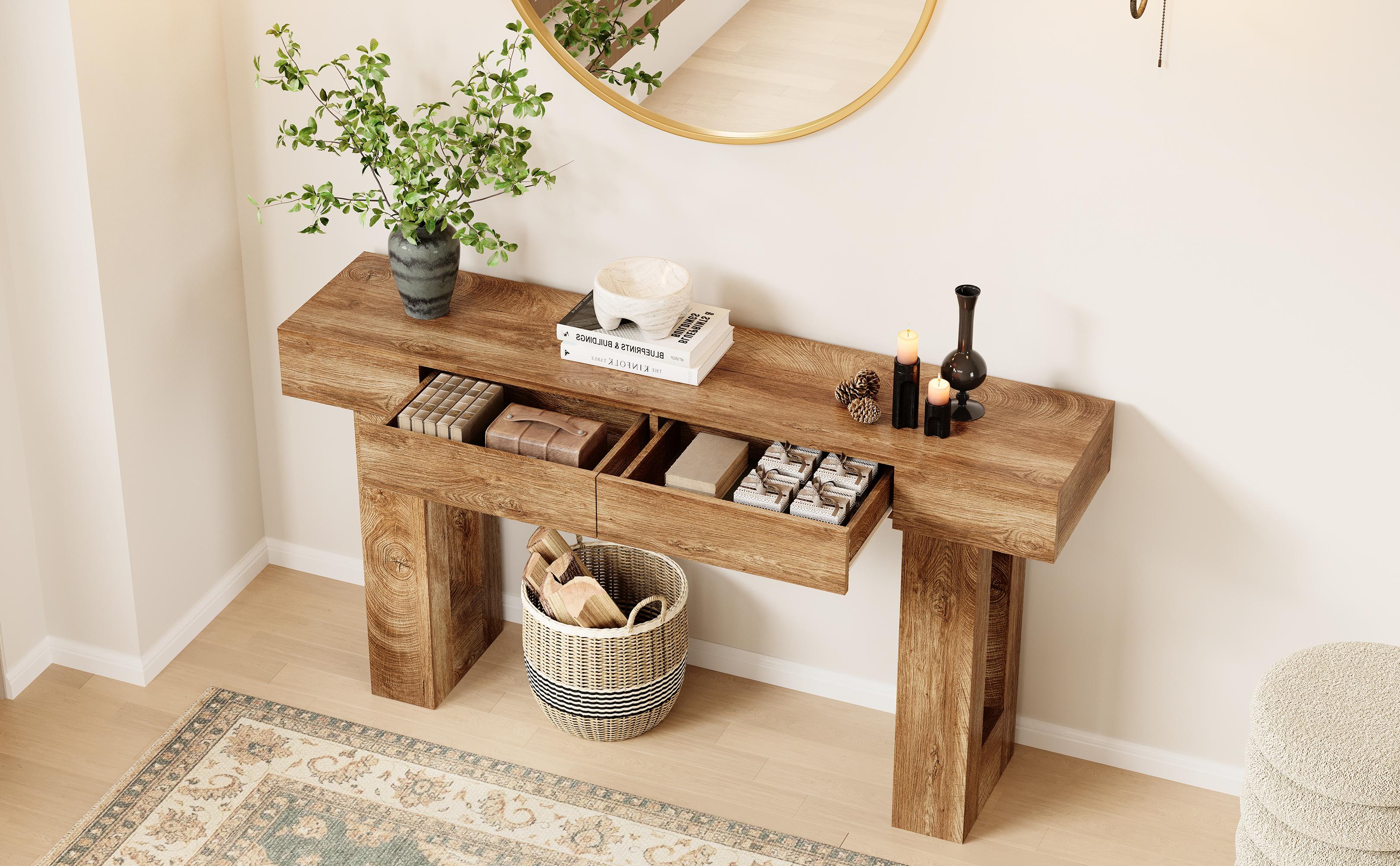 IRONCK 63" Long Console Table with 2 Drawers, Wooden Sofa Table Behind Couch, Farmhouse Entryway Table for Entrance, Living Room, Hallway IRONCK 63" Long Console Table with 2 Drawers, Wooden Sofa Table Behind Couch, Farmhouse Entryway Table for Entrance, Living Room, Hallway