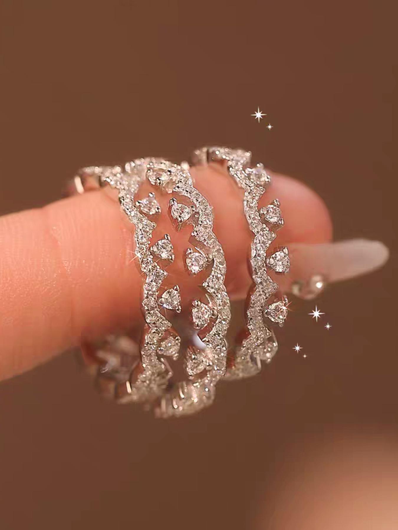 Premium Crown Ring with Artfully Set Artificial Zirconia, Stunning for Both Solo and Layered Wear, Perfect for Weddings, Parties, or Daily Occasions, an Ideal Valentine's Day Gift, Stackable Rings