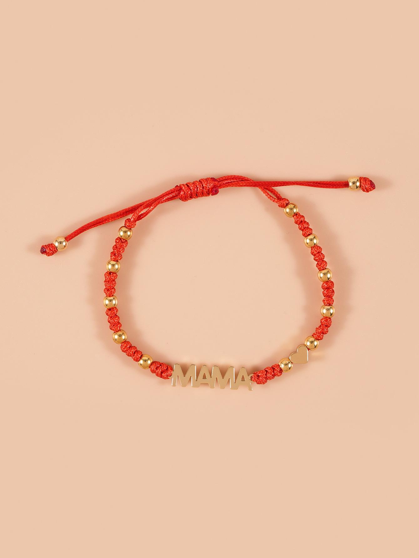 A handmade string bracelet with English letters for your mother. Comes with a card bearing a blessing.