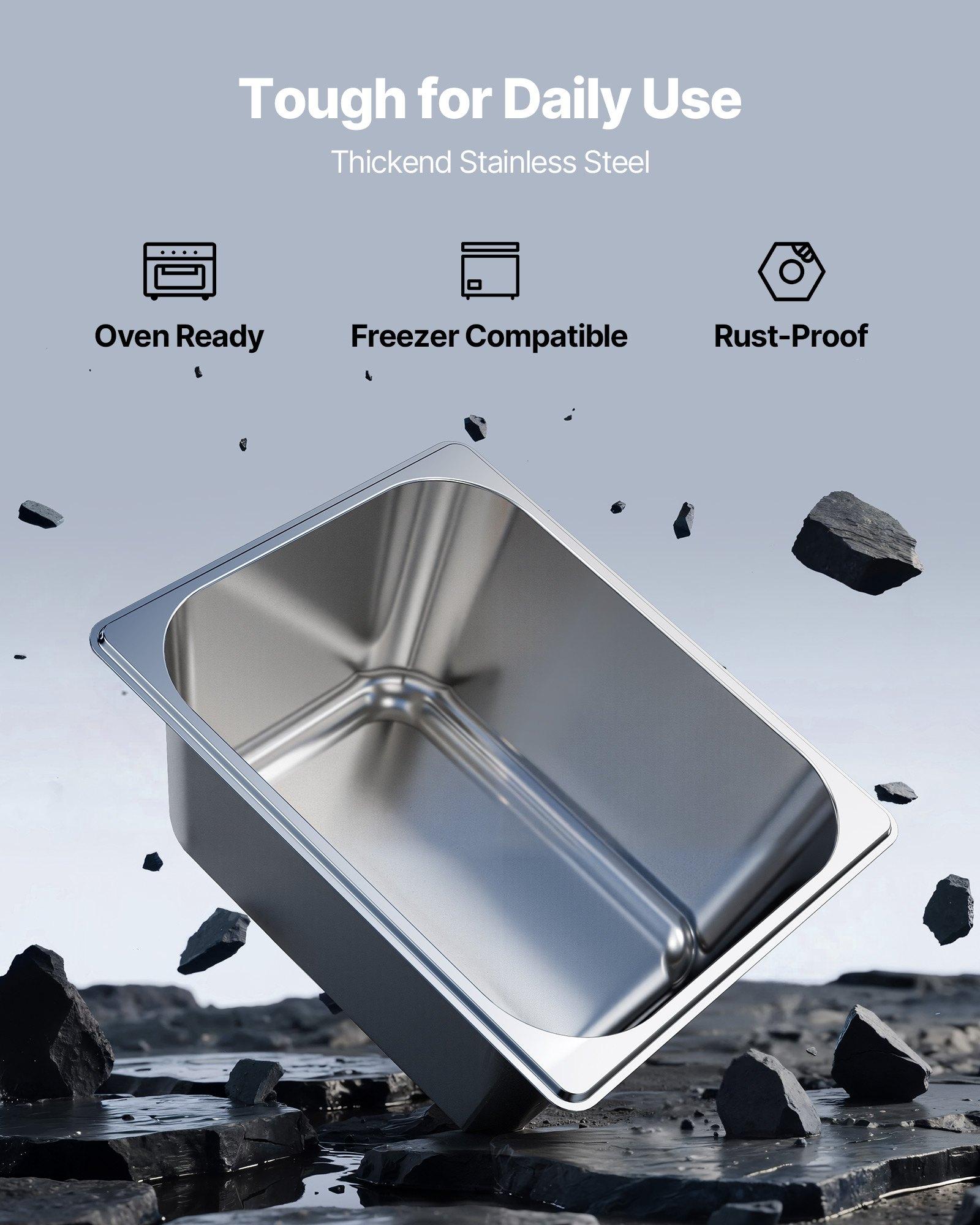 VEVOR 2 Pack Stainless Steam Hotel Pans, 1/2 Size Table Steam Pans With Lids, 6 Inch Deep, Anti Jam Restaurant Supplies Reusable Catering Storage for Home, Party, Restaurant, Hotel, Buffet