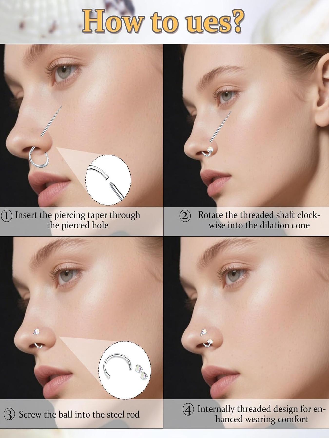 Stainless Steel Cz Nose Ring, Nose Cuff, Horseshoe Shape Nose Ring, 18 Gauge 8mm Hoop, Heart Design Perfect for Nose, Cartilage, Tragus, Helix and Lip Piercings, Nose Piercing Jewelry, Nose Rings Hoops