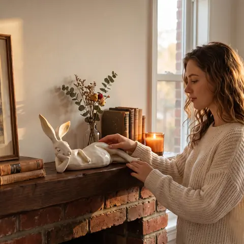 Lazy Sleeping Bunny Resin Figurine, 12.6-Inch Large White Rabbit Statue, Decorative Statues, Home Decor Sculptures, Cozy Room Aesthetic Decor, Unique Housewarming & Birthday Gift, Ideal for Cottagecore Farmhouse, Living Room, Bedroom & Mantel